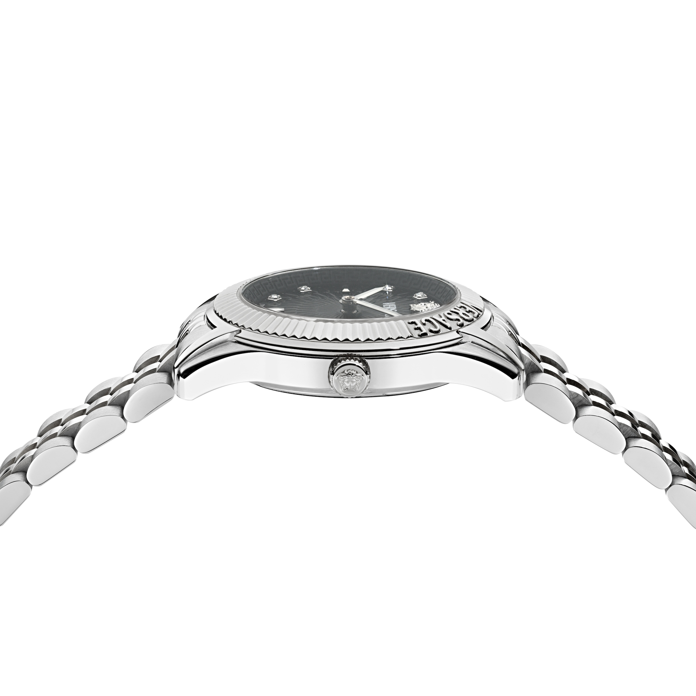 Versace Quarzuhr »GRECA TIME« Armbanduhr, Damenuhr, Swiss Made, Edelstahlarmband, analog, Diamant