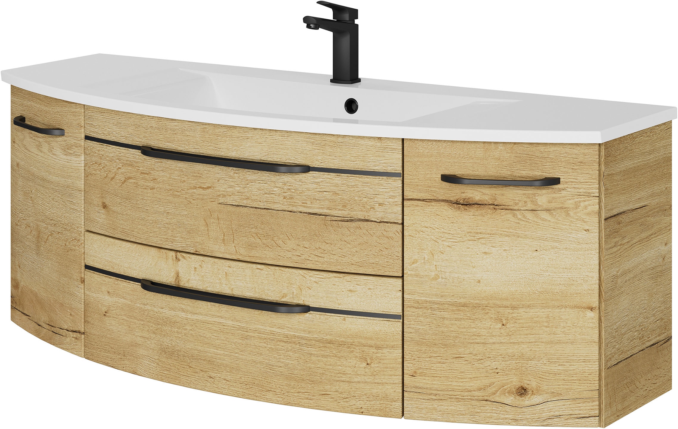 Saphir Waschtisch »Serie 7045 Mineralmarmor-Waschtisch und Unterschrank, 131 cm breit«, Waschplatz mit 2 Schubladen, 2 Türen, Badmöbel Set mit Waschtisch