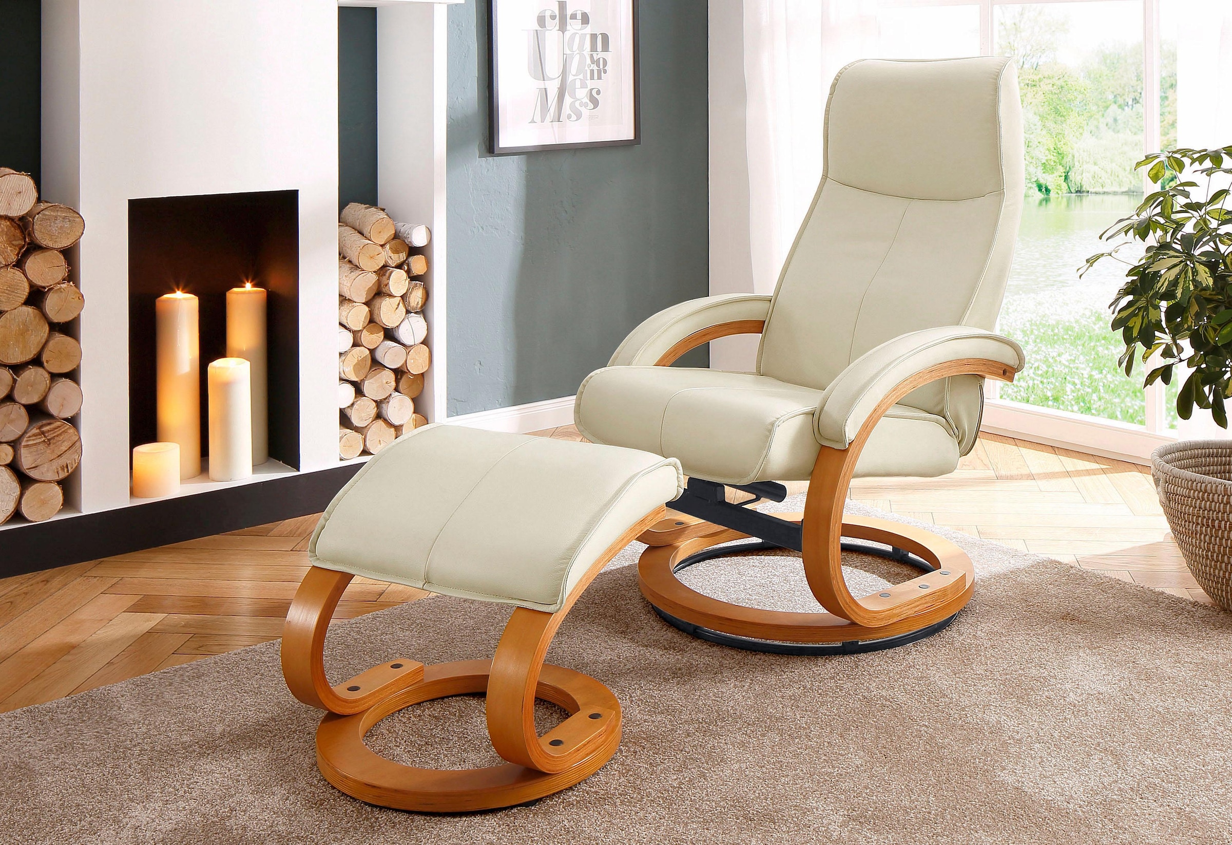 Home affaire Relaxsessel »Paris, TV-Sessel mit Hocker und manueller Liegefunktion«, (Set, 2 St., bestehend aus Sessel und Hocker), Set (Sessel und Hocker), Dreh- und Kippfunktion, NaturLEDER®