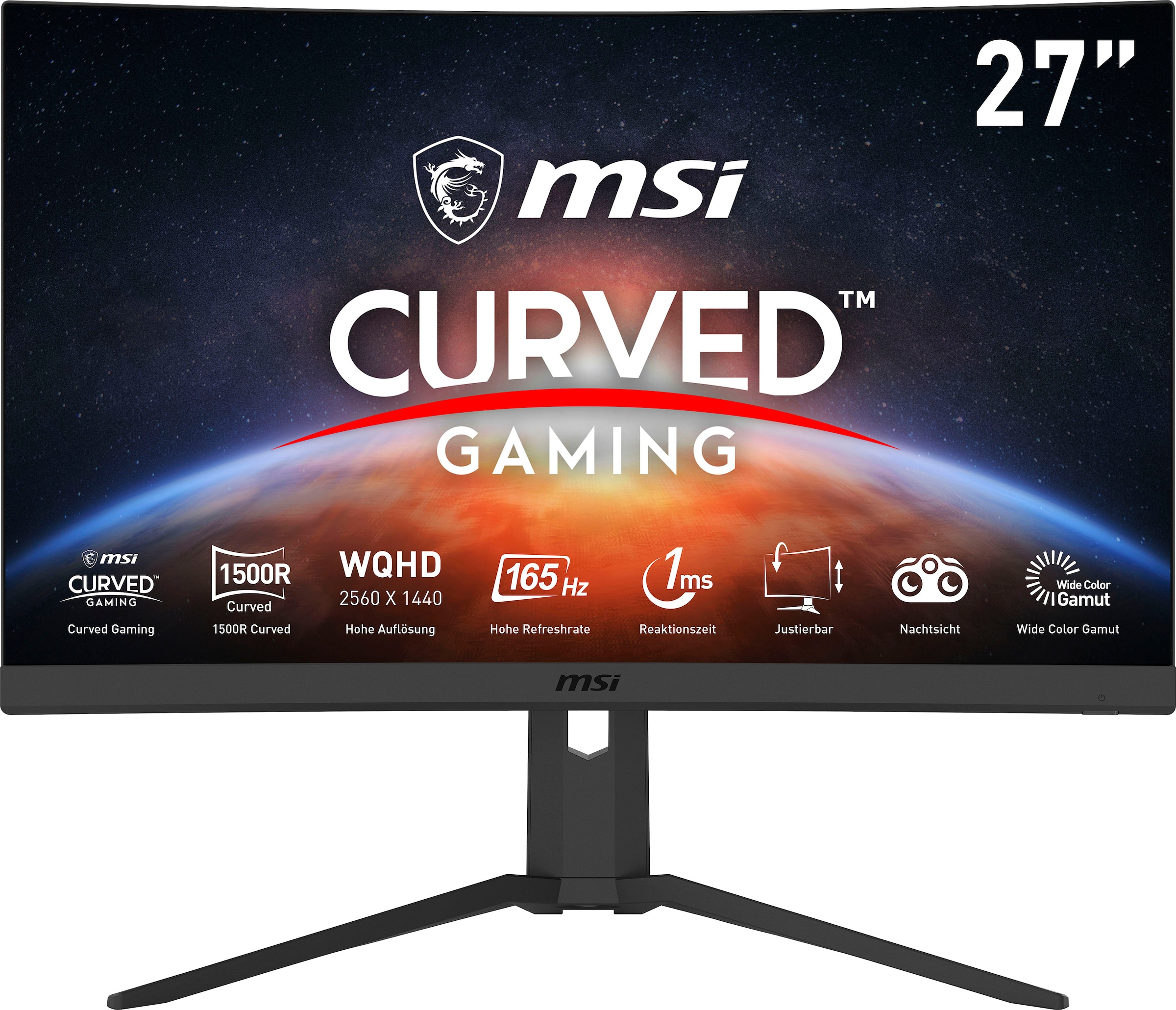 MSI Curved-Gaming-LED-Monitor »Optix G27CQ4P«, 69 cm/27 Zoll, 2560 x 1440  px, WQHD, 1 ms Reaktionszeit, 165 Hz, höhenverstellbar, 3 Jahre  Herstellergarantie auf Raten kaufen