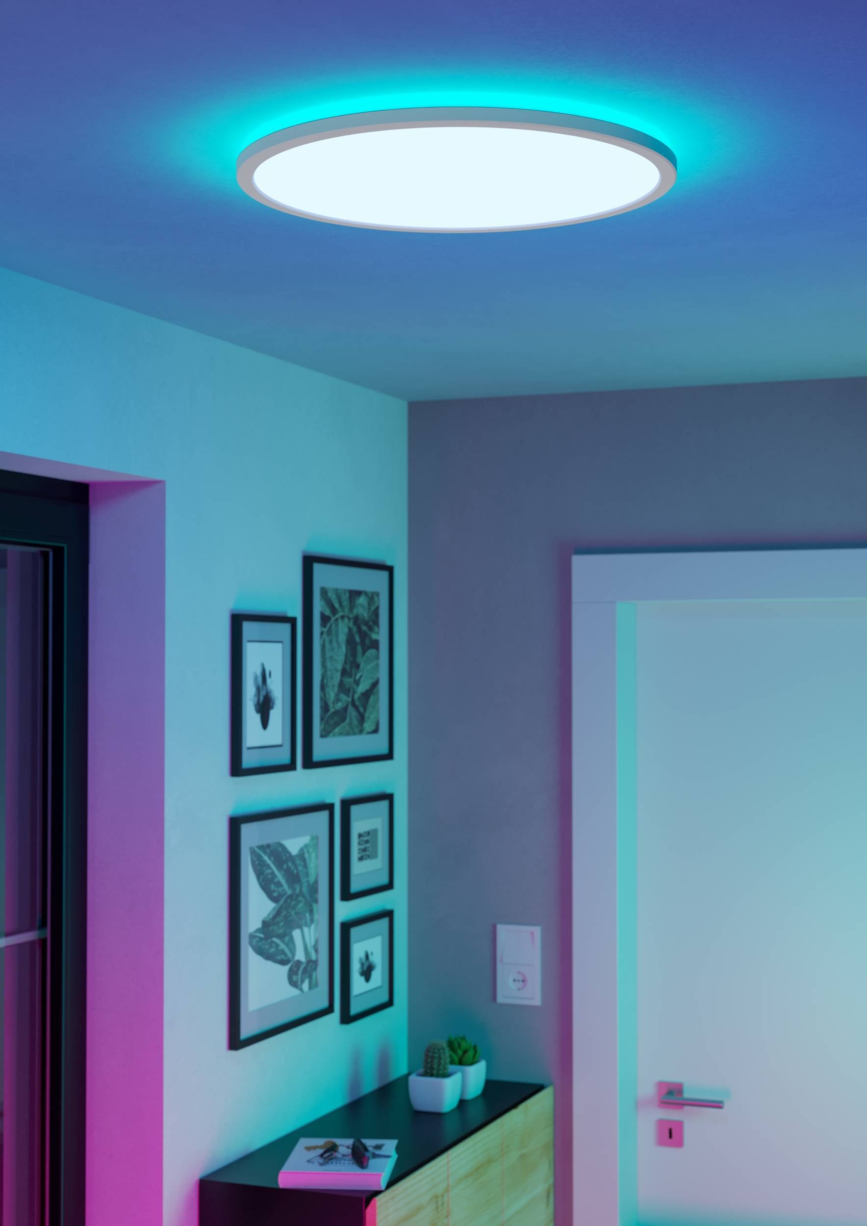 EGLO Deckenleuchte »Rovito-Z Deckenlampe, ZigBee 3.0, Kunststoff, Badezimmerlampe, IP44« LED-Modul 1 Stk. Kaltweiß | RGB Wand-/Deckenleuchte - H3,2 x Ø50 cm - weiß - 16,8W inkl.