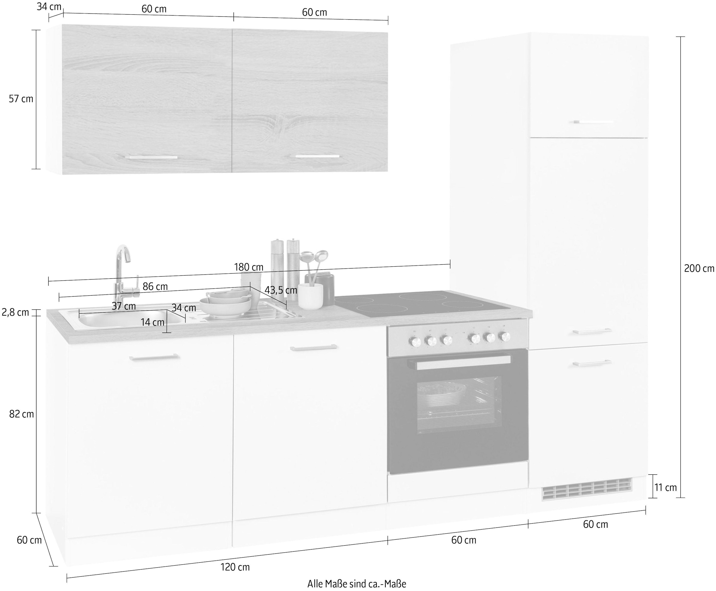 KOCHSTATION Küchenzeile »KS-Visby«, mit E-Geräten, Breite 240 cm inkl. Kühlschrank
