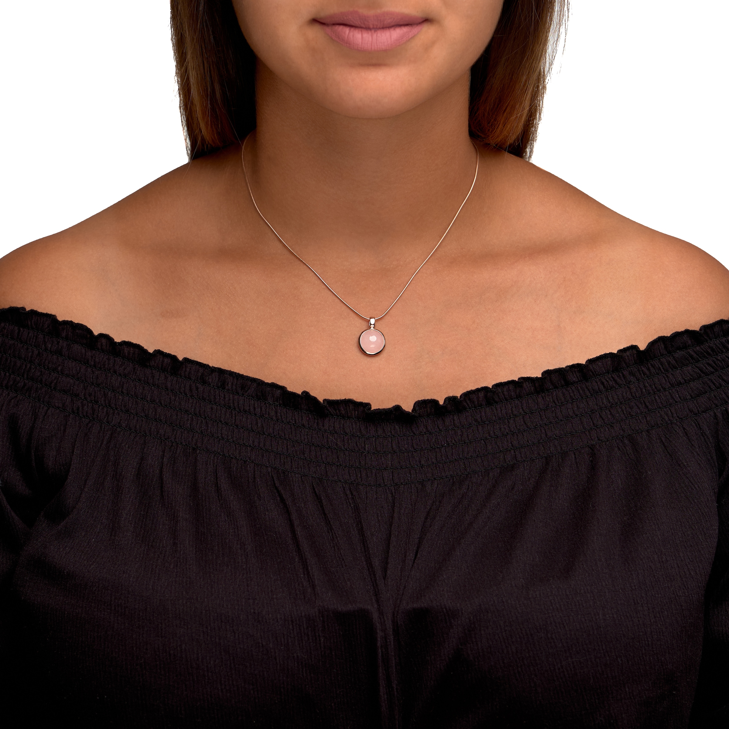 Zeeme Kette mit Anhänger »925 Sterling Silber rosé-vergoldet mit echtem Rosenquarz 12mm«