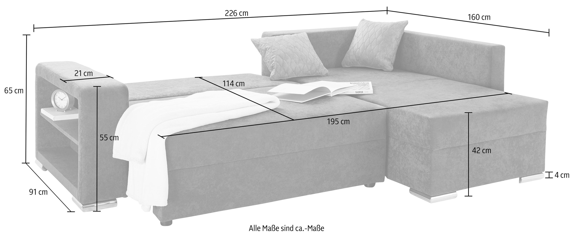 COLLECTION AB Ecksofa »John L-Form«, inklusive Bettfunktion und Bettkasten