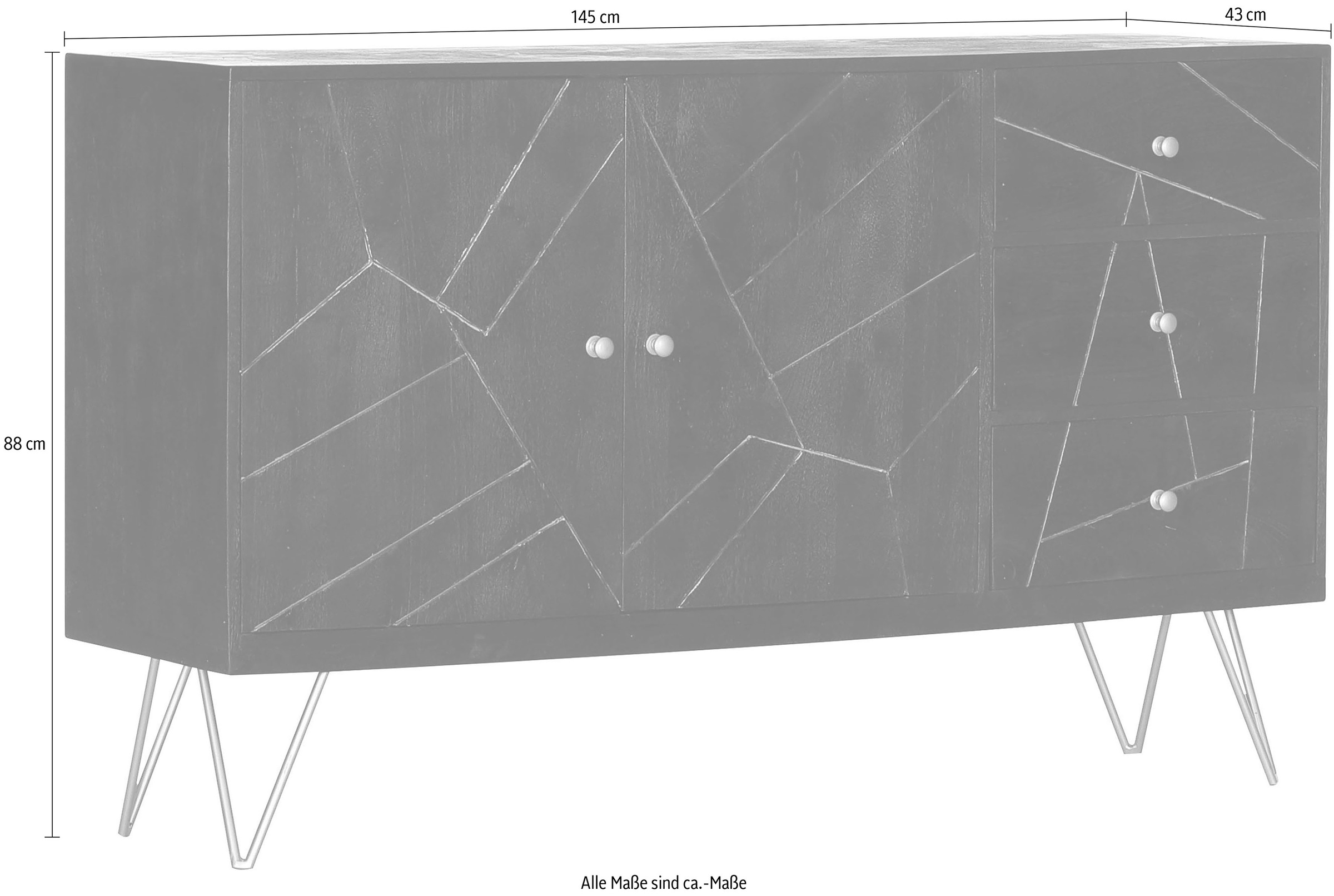 Gutmann Factory Sideboard, Kommode mit modernen Haarnadel Beinen, Breite 145 cm