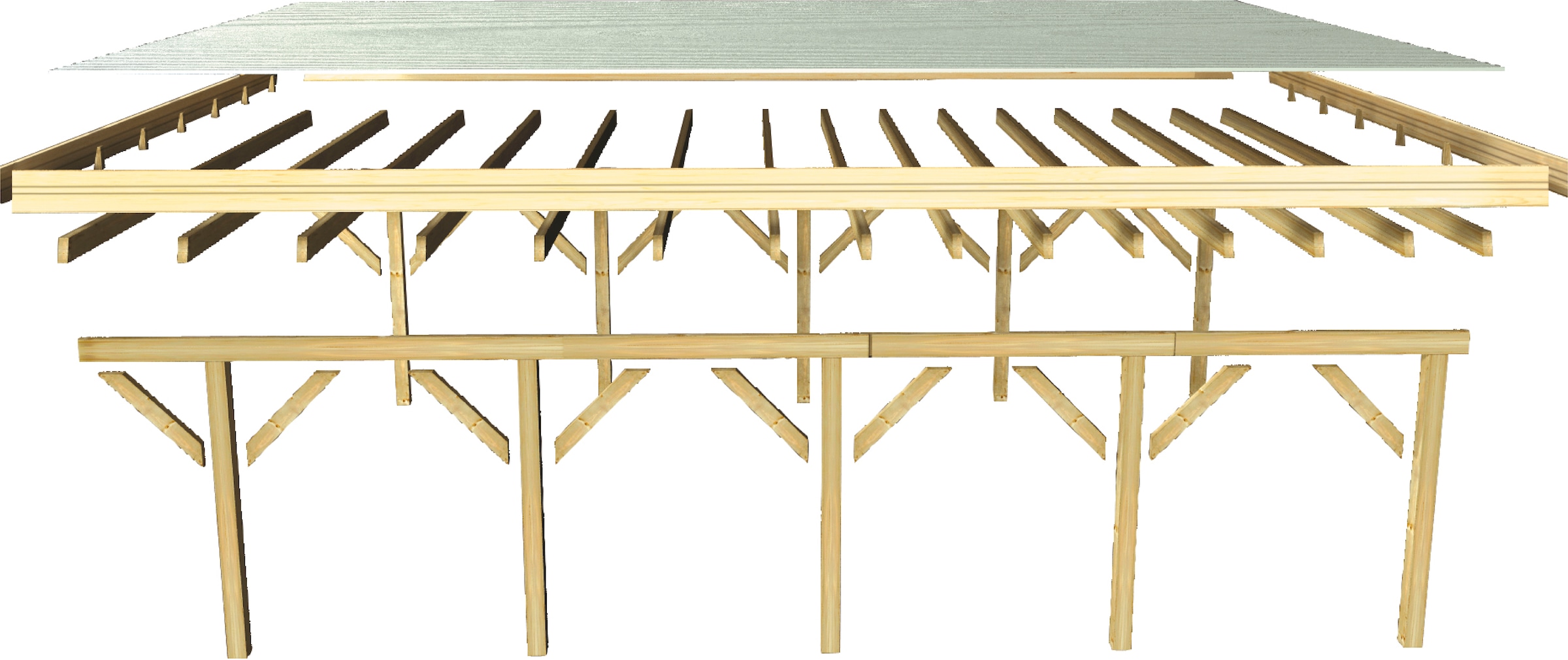 Karibu Doppelcarport »»Classic 3 SET« PVC-Dach Variante B, mit einem Einfahrtsbogen«, Masivholz, 540 cm, KDI, aus Masivholz