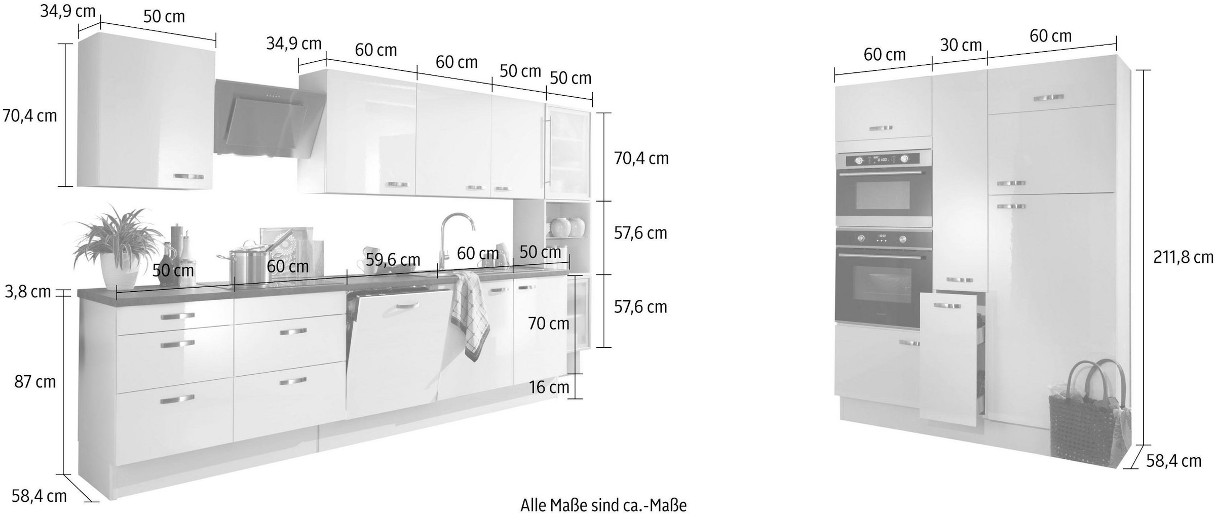 480 cm bestellen und »Cara«, Soft-Close-Funktion, Küchenzeile Breite Vollauszügen OPTIFIT online mit