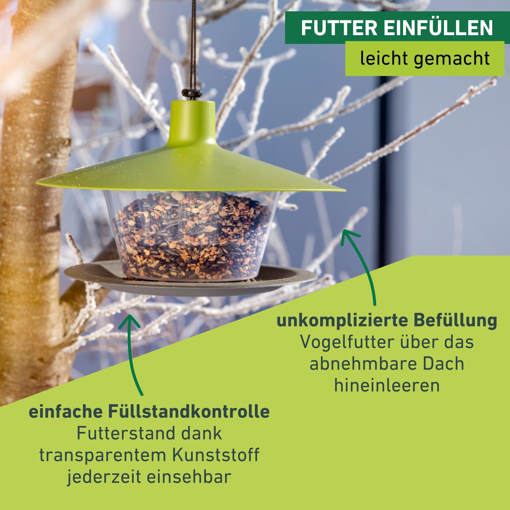 Windhager Futterhaus »Urban Life, Futterspender aus robustem Kunststoff« Futterstation inkl. Aufhängung, Füllmenge ca. 1,2 L, 28 x 28 x 17cm