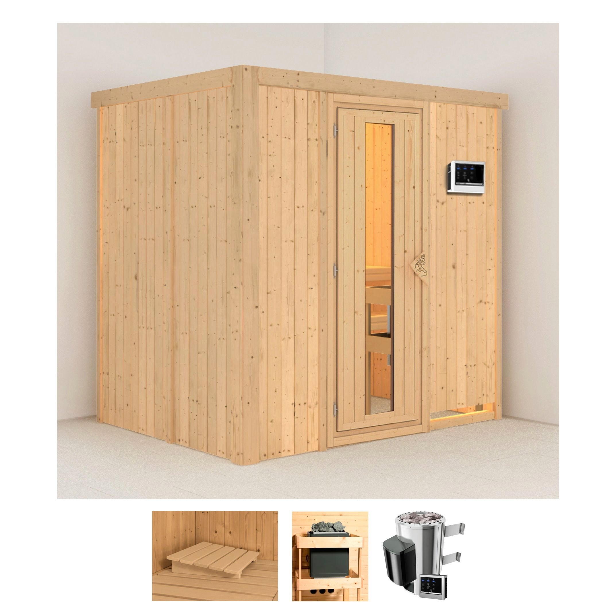 Karibu Sauna »Finja« Set, 3,6-kW-Plug & Play Ofen mit externer Steuerung günstig online kaufen