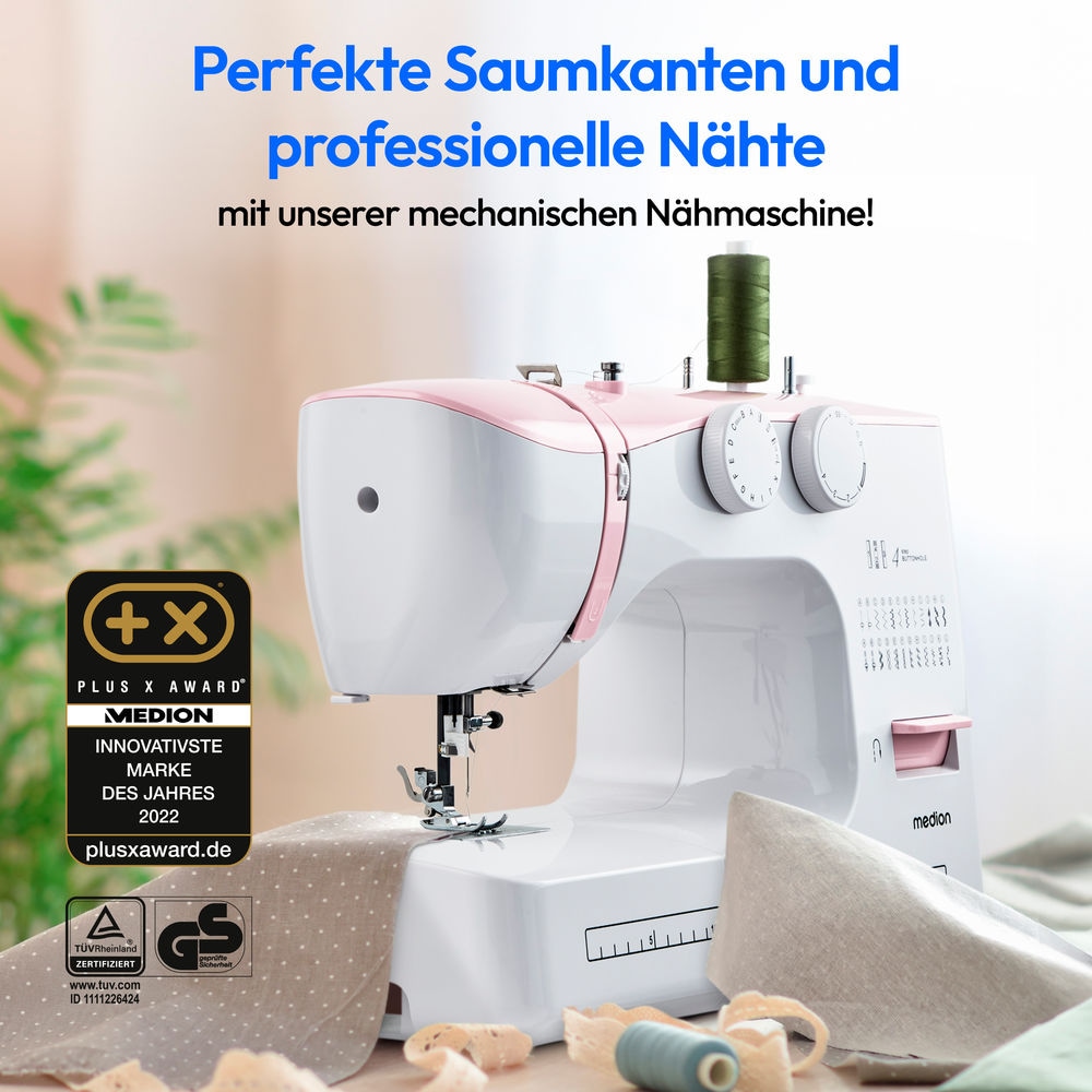 Medion® Freiarm-Nähmaschine »SM60 (MD 10689), 60 Stichmuster, Rückwärtstaste, 60 Watt Motorleistung«, 24 Programme, automatischer Einfädler, einstellbare Stichlänge und -breite, Nähloch