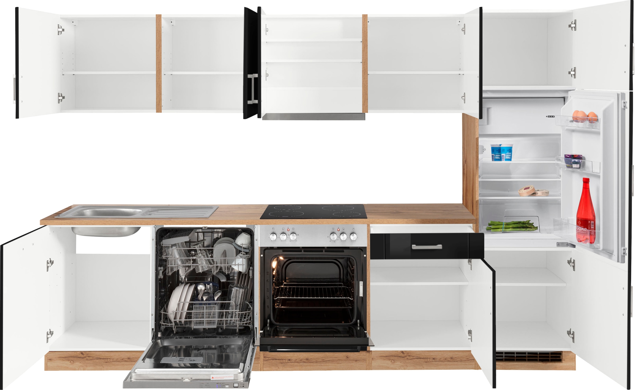 KOCHSTATION Küchenzeile »KS-Tinnum« mit E-Geräten, Breite 300 cm
