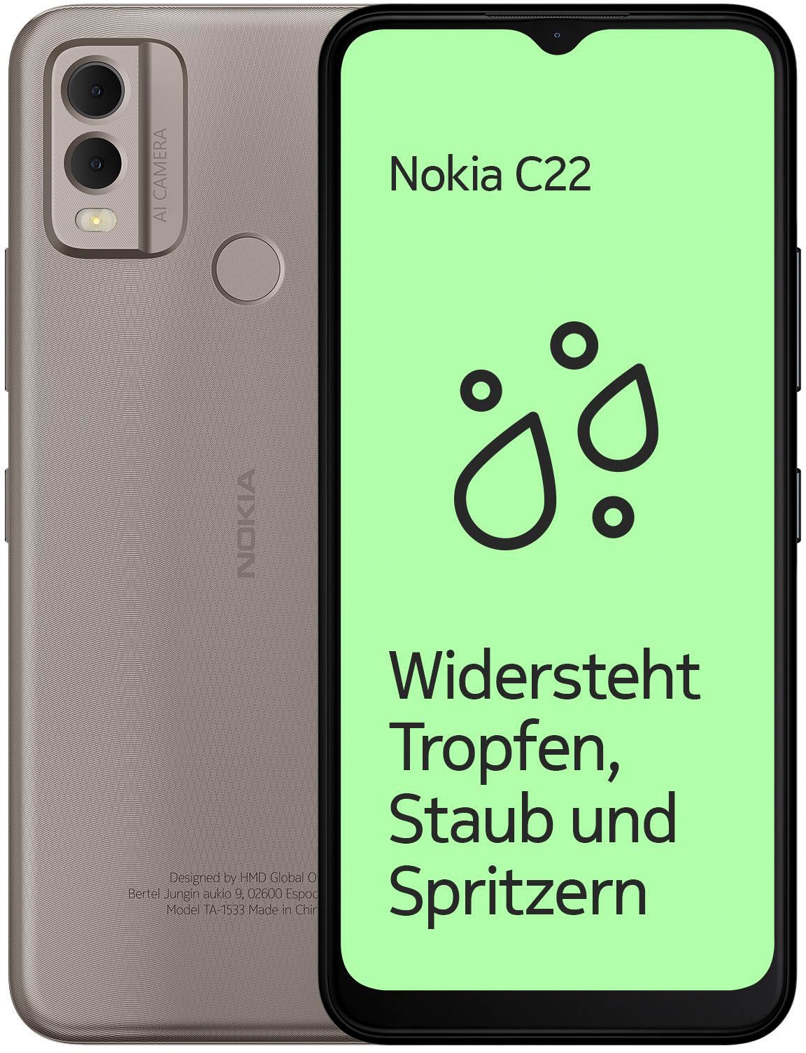 Nokia Smartphone »C22, 2+64GB«, Sand, 16,56 cm/6,52 Zoll, 64 GB Speicherplatz, 13 MP Kamera