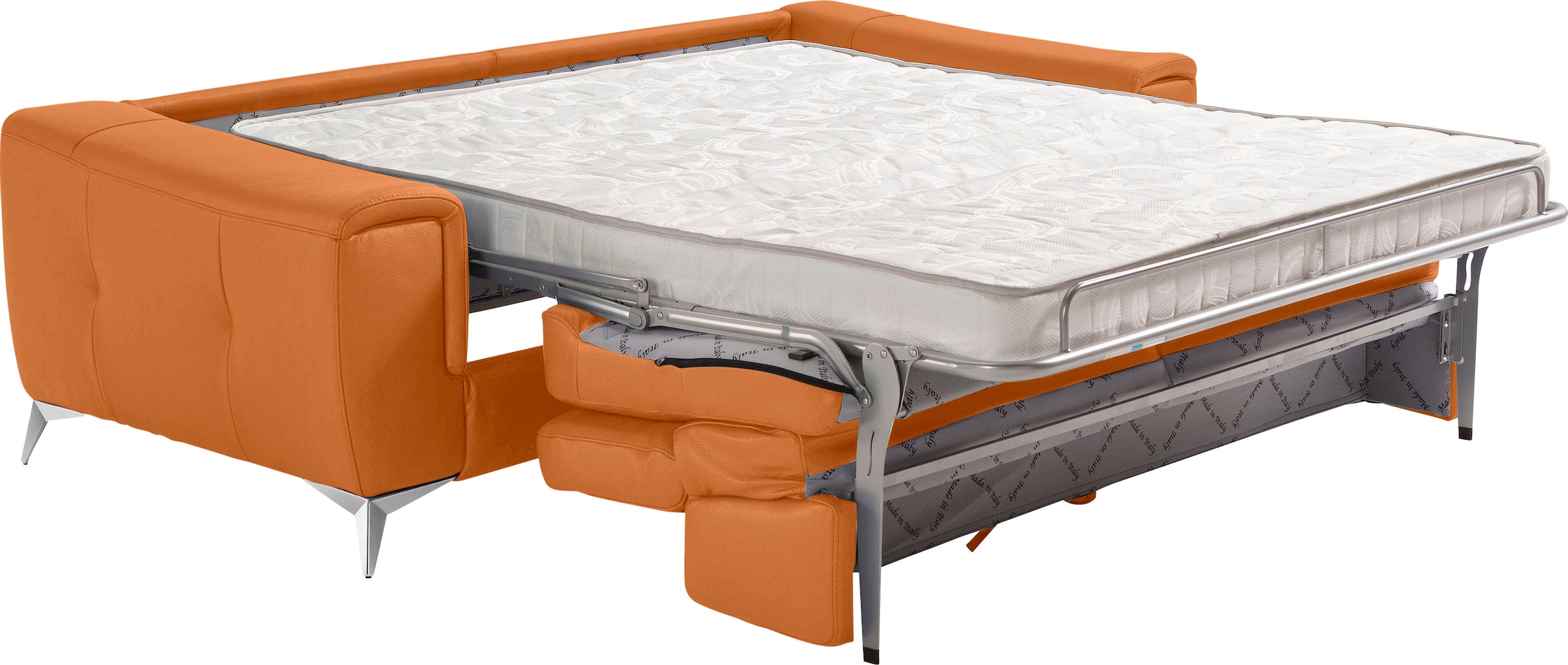 Egoitaliano Schlafsofa »Francine Designsofa, Loungesofa mit Dauerschlaffunktion, Breite 233 cm«, mit Bettfunktion, Leder BULL, orange, Fußfarbe chrom