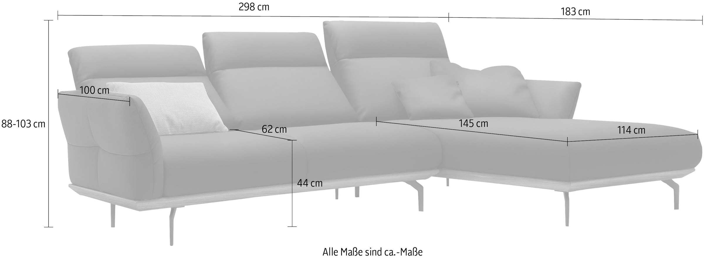 Creation BY ROLF BENZ Ecksofa »CR.460«, Sockel in Nussbaum, Winkelfüße in Umbragrau, Breite 298 cm