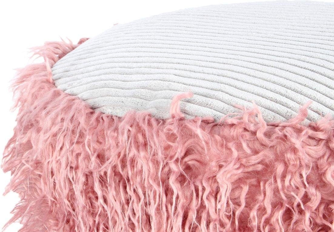 Kayoom Pouf »Fellpouf Bobtail 125, Fellhocker in zweifarbigem Design«, (1 St.), modern, dekorativ, kindersicherer Reißverschluss an der Unterseite