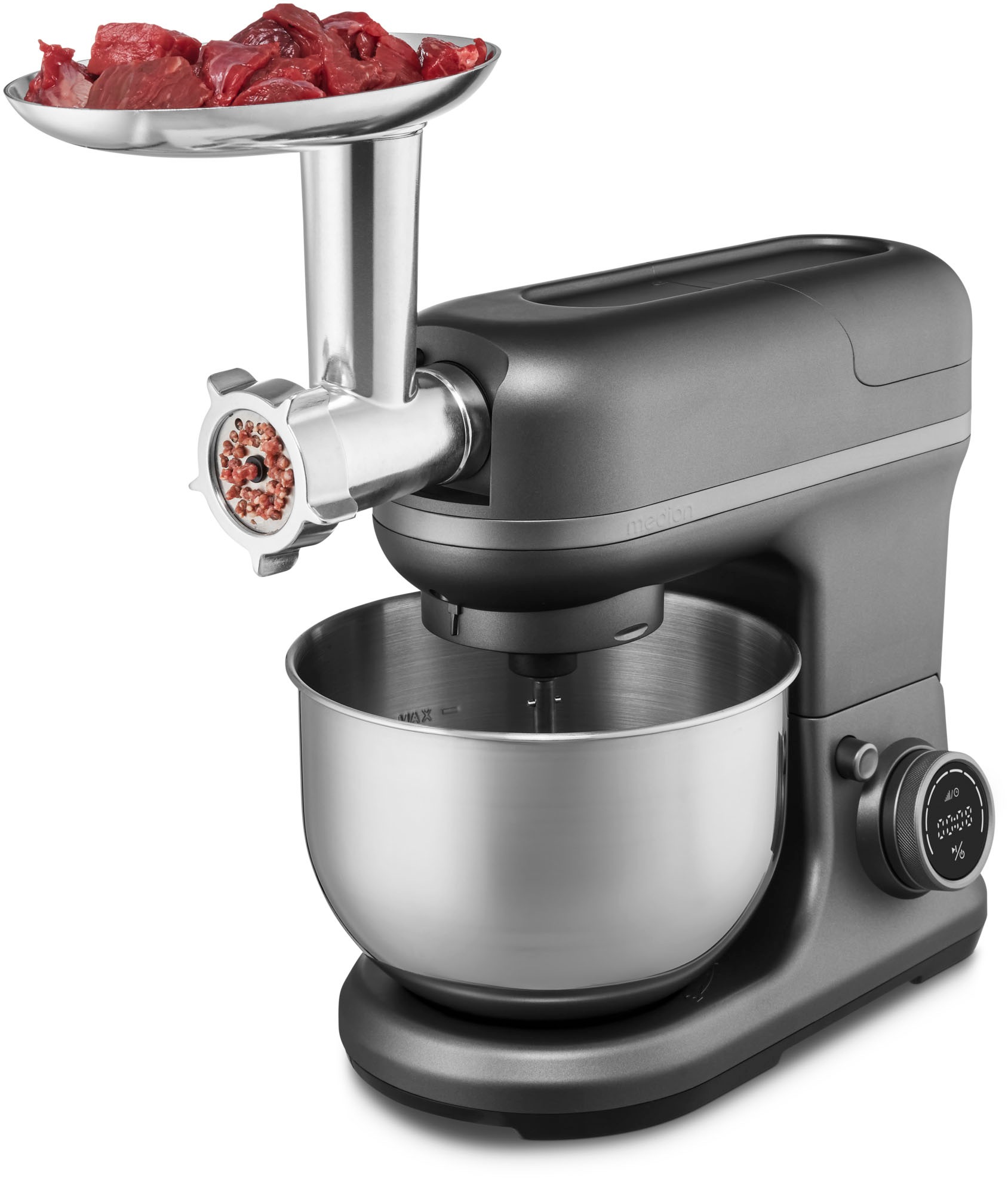 Medion® Küchenmaschine »MD 18442, 8 Geschwindigkeitsstufen, Impulsfunktion, 5L Rührschüssel«, Umfangreiches Zubehör-Set inkl. Eisschüssel für Speiseeiszubereitung