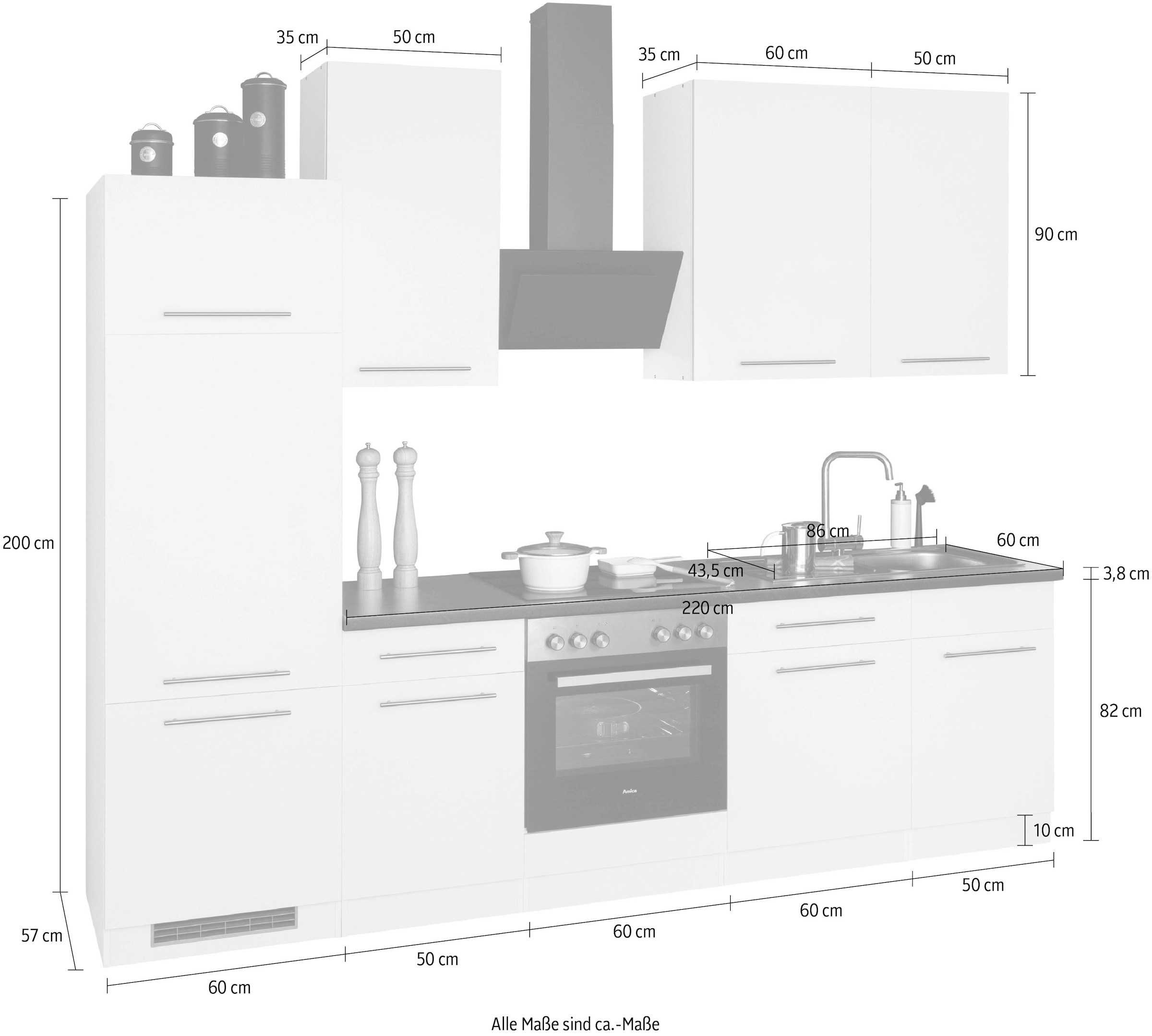 wiho Küchen Küchenzeile »Unna«, mit E-Geräten, Breite 280 cm