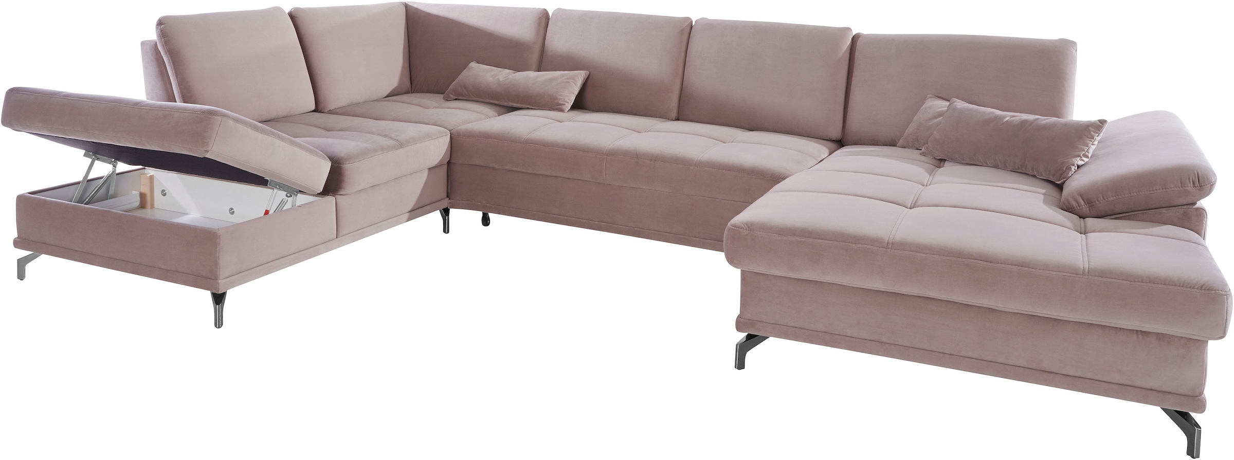 Places of Style Wohnlandschaft »Costello U-Form, B: 363 cm mit Sitztiefen-, Armteilverstellung &«, 3 Nierenkissen, optional Bettfunktion & Bettkasten