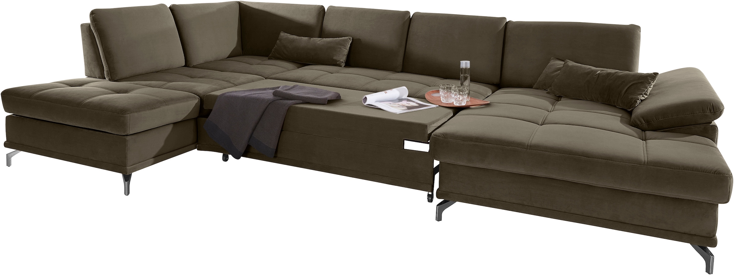 Places of Style Wohnlandschaft »Costello U-Form, mit Sitztiefenverstellung, Armteilverstellung und«, 3 Nierenkissen, optional Bettfunktion und Bettkasten