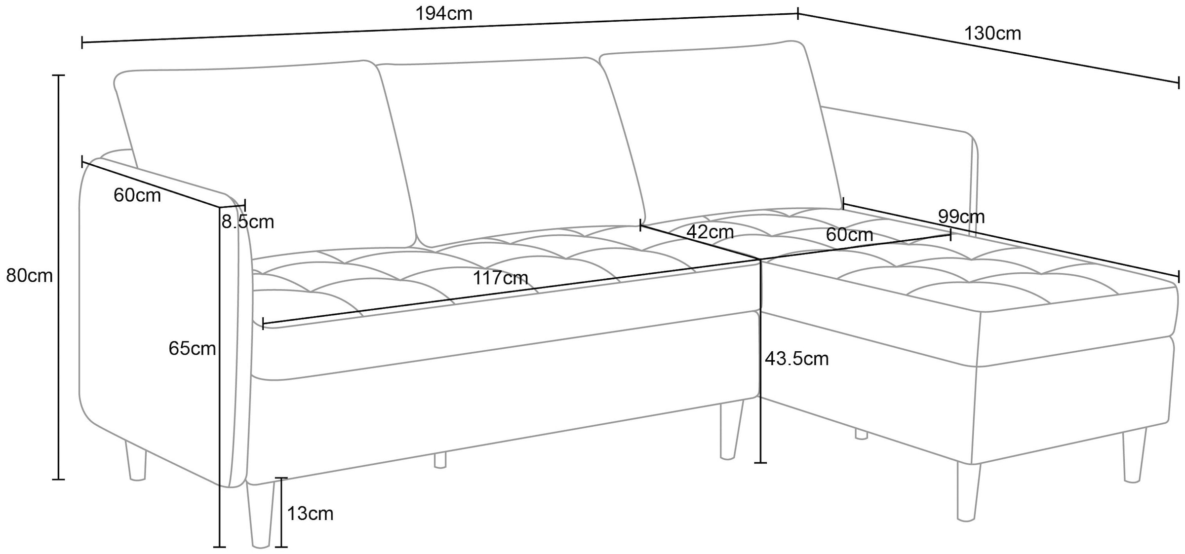 Dorel Home Ecksofa »LINDHUS, L-Form, verschiedene Stellvarianten, Loungesofa, Schlaf-Liege«, Wohnlandschaft, mit Recamiere, großer Bettkasten, Cord, Chenille