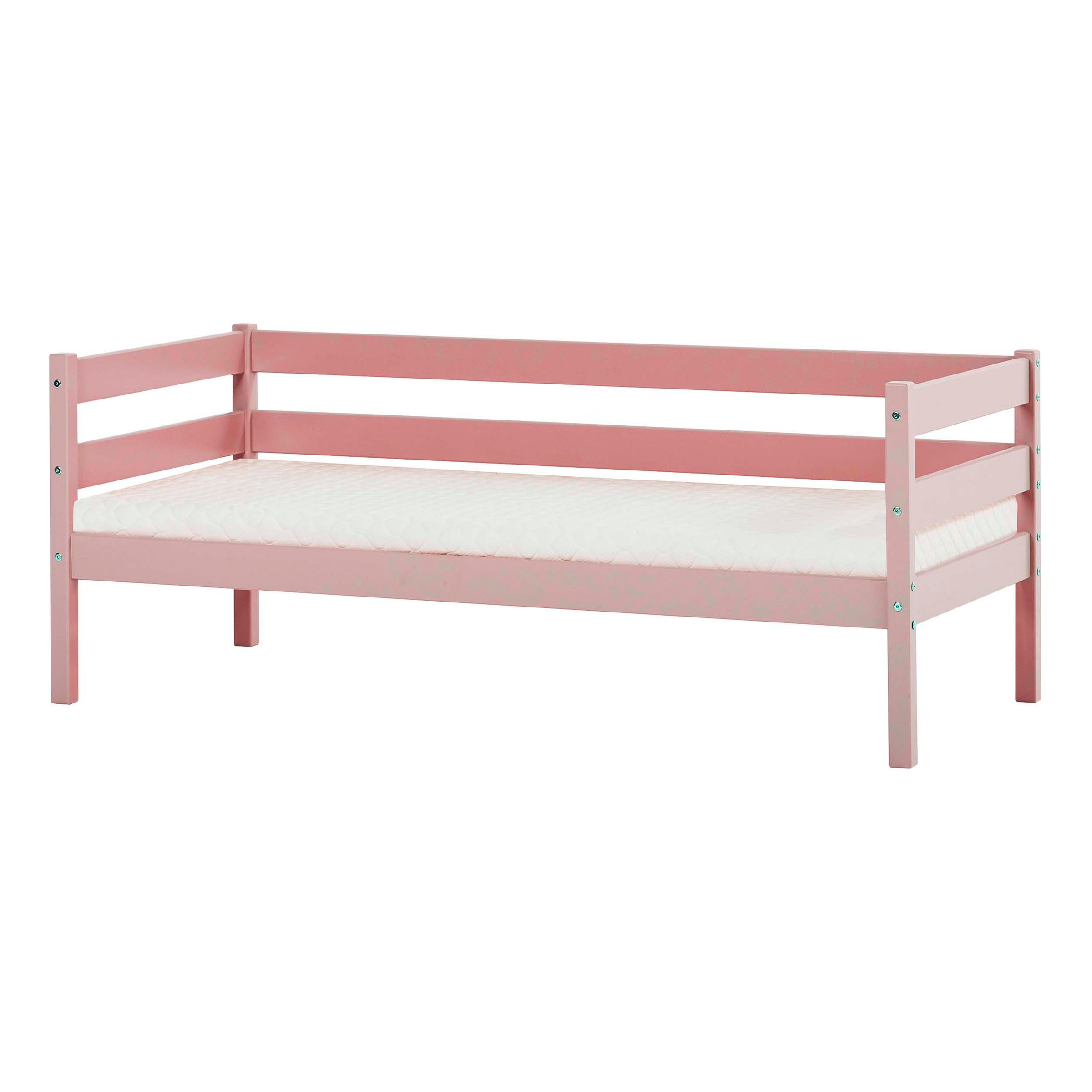Einzelbett „ECO Comfort“, (Set), mit Rollrost in 8 Farben, wahlweise mit Matratze und Absturzsicherung, Pale Rose mit Kaltschaum-Matratze