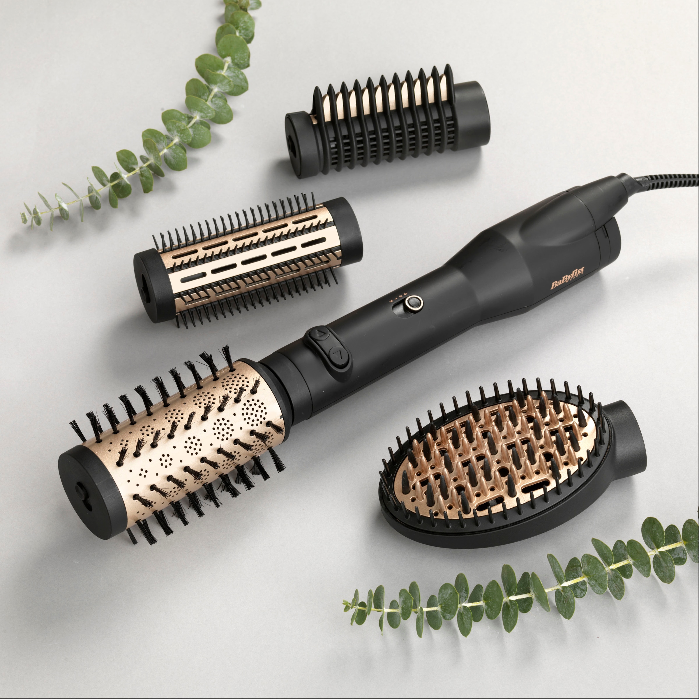 BaByliss Warmluftbürste »AS970E«, Luxe Aufsätze}, Big 4 rotierende Hair Premium Warmluftbürste