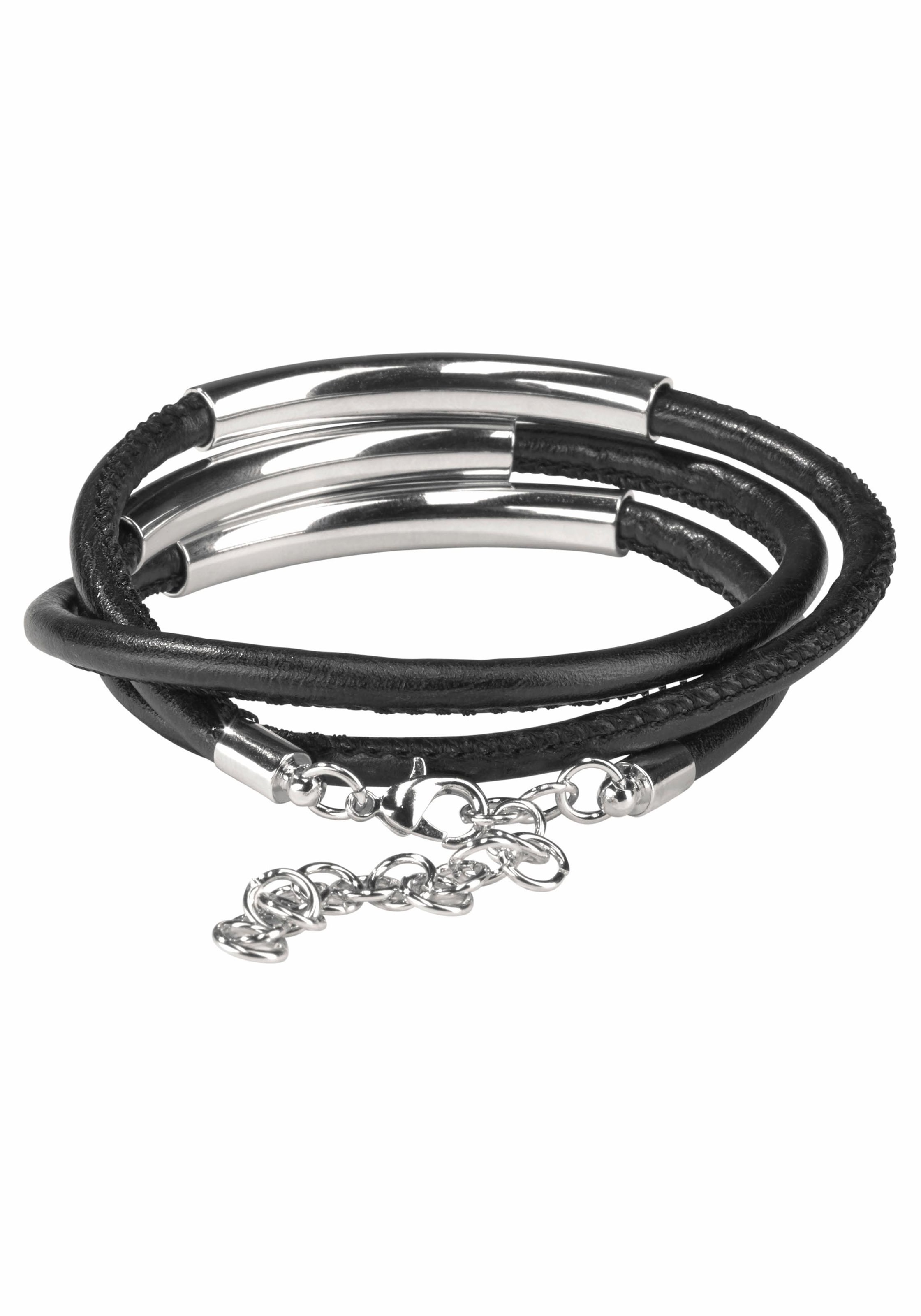 Firetti Wickelarmband »schwarzes Armband zum Wickeln mit Naht und 3 Metallelementen«