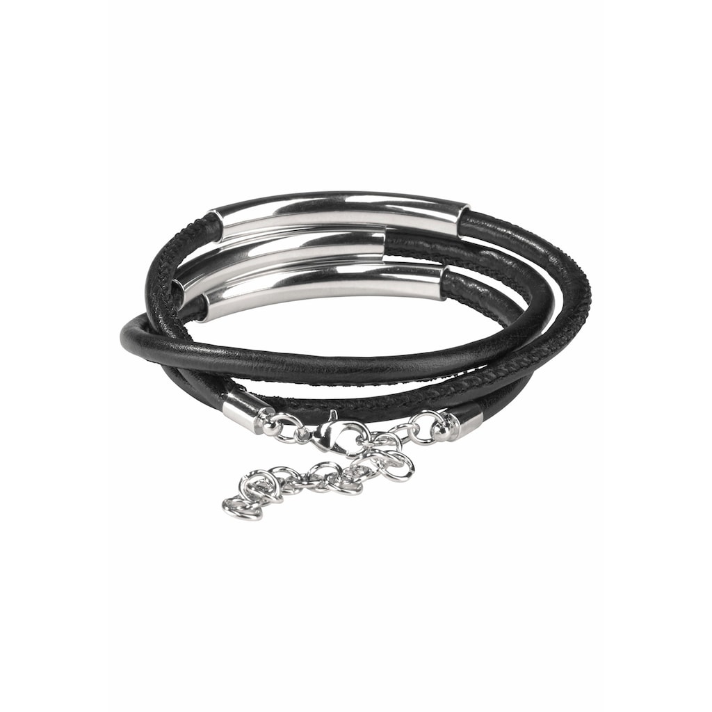 Firetti Wickelarmband »schwarzes Armband zum Wickeln mit Naht und 3 Metallelementen«