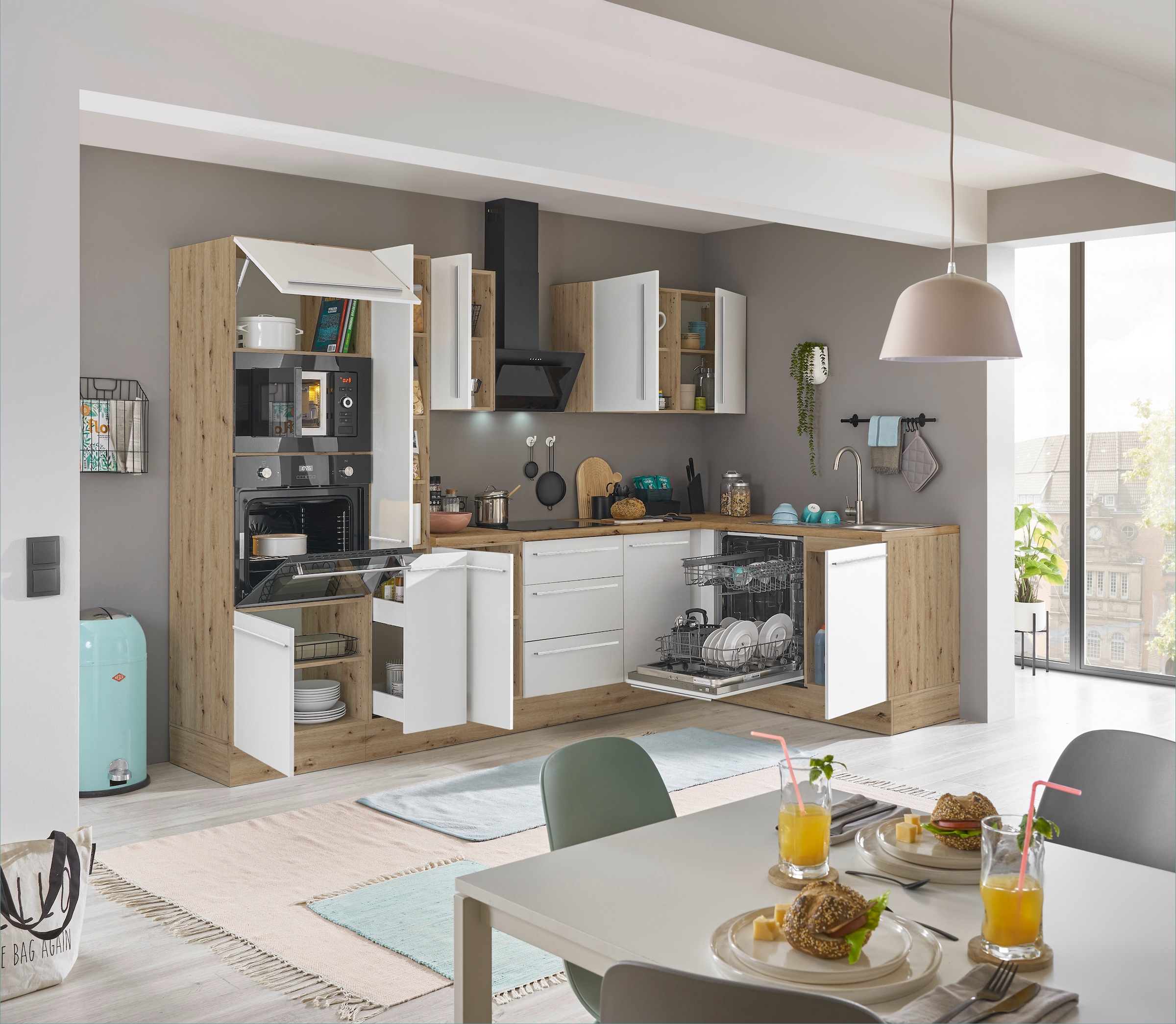 KOCHSTATION Winkelküche »Florida, Stellbreite 310x175 cm« wahlweise mit E-Geräten, mit Softclose für Türen und Schubkästen