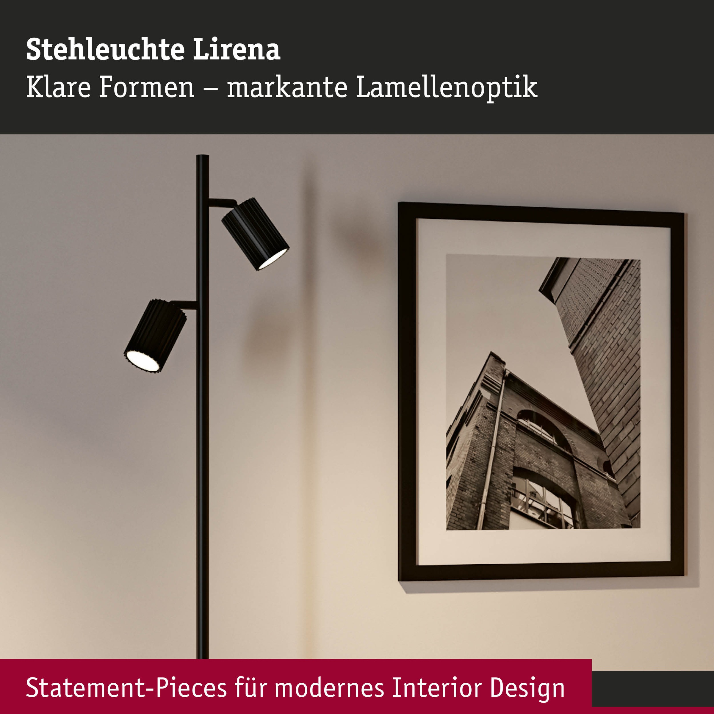 Paulmann Stehlampe »Lirena max 2x7W GU10 Schwarz  230V Metall« GU10 2 Stk. markante Lamellenstruktur