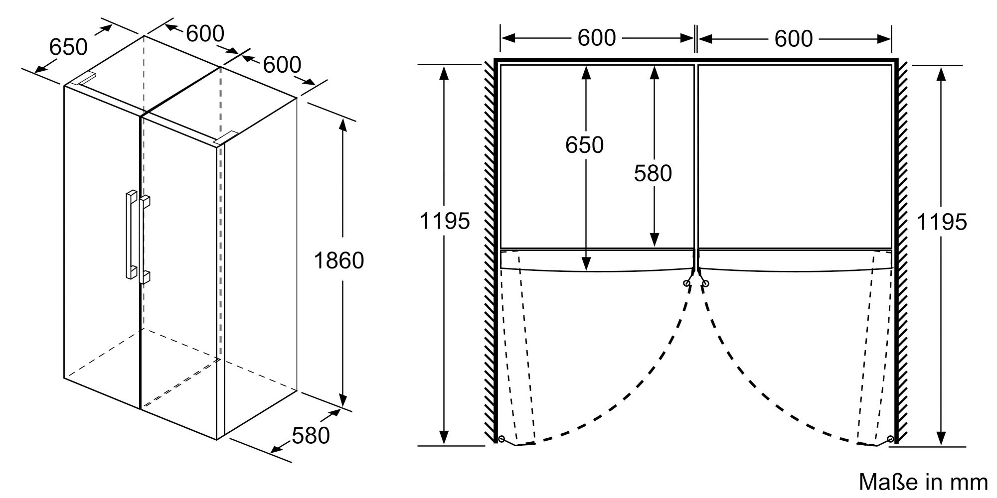 SIEMENS European Side-by-Side iQ300, 186 cm hoch, 120 cm breit, mit Flaschenregal-höhenverstellbare Füße