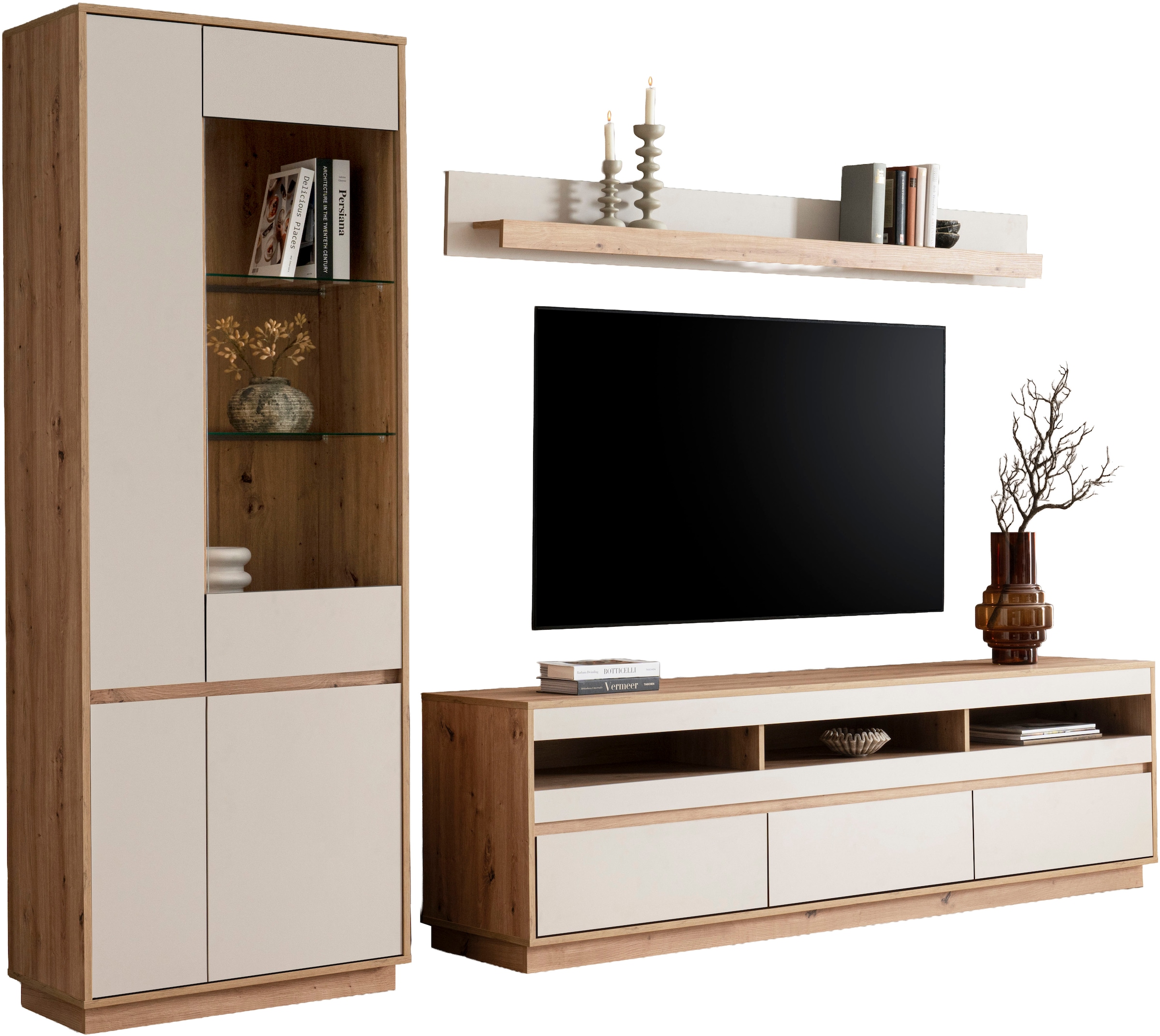 Home affaire Wohnwand »Sonora, moderne Anbauwand, Komplettset in Kaschmir/Eiche« Komplett-Set, 3 Stk. tlg.