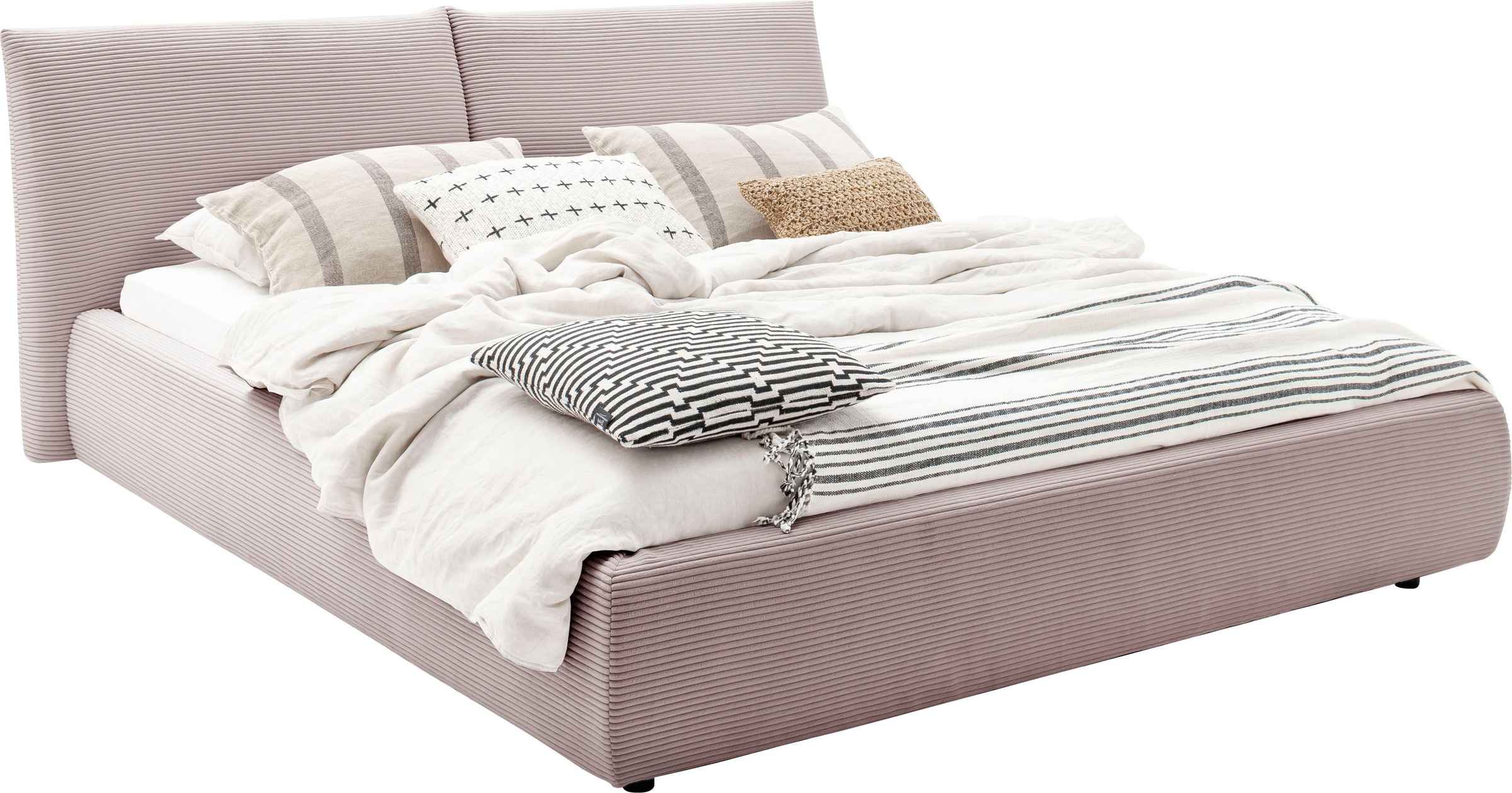 Polsterbett „Priora“, auch in NaturLEDER, Cord, belastbar bis 280kg, auch Überlänge 220 cm, rosé Cord