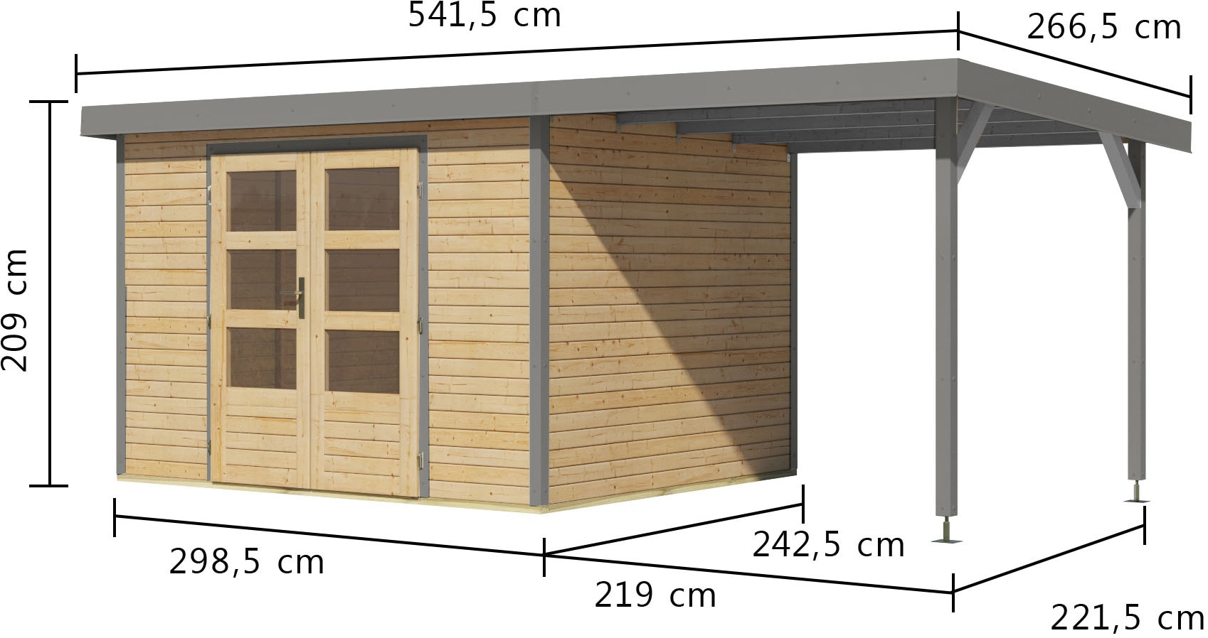 Karibu Gartenhaus »Jupiterino 5  SET, in verschiedenen Farben« inkl. Anbaudach