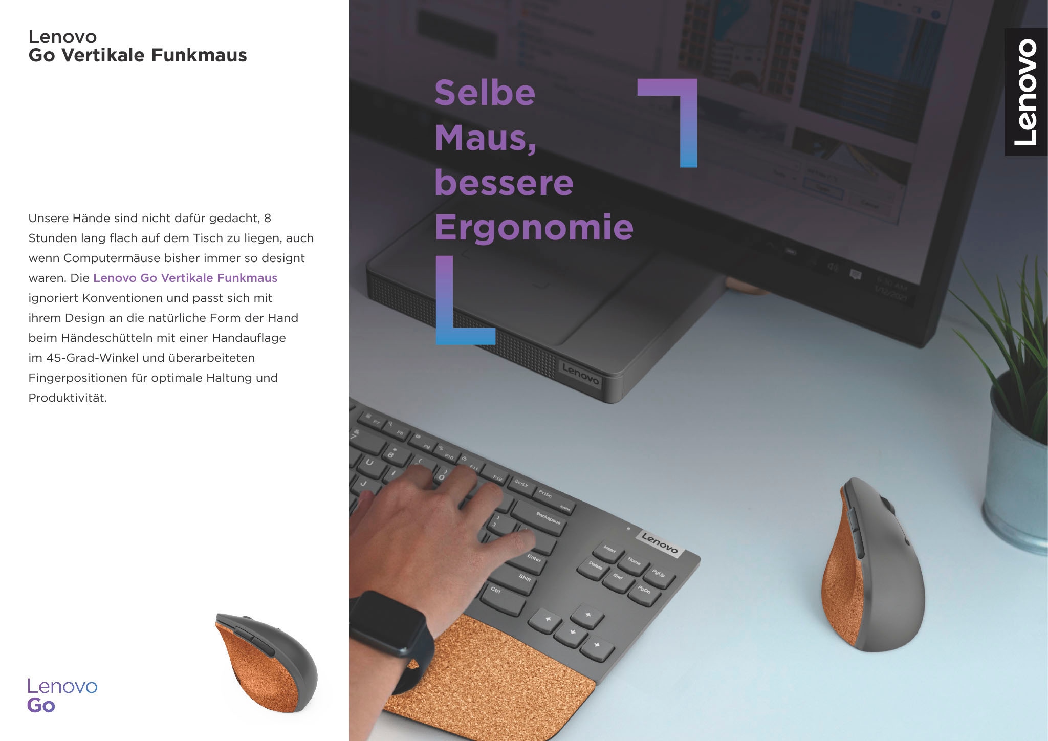 Lenovo Maus »Go Wireless Vertical« Funk