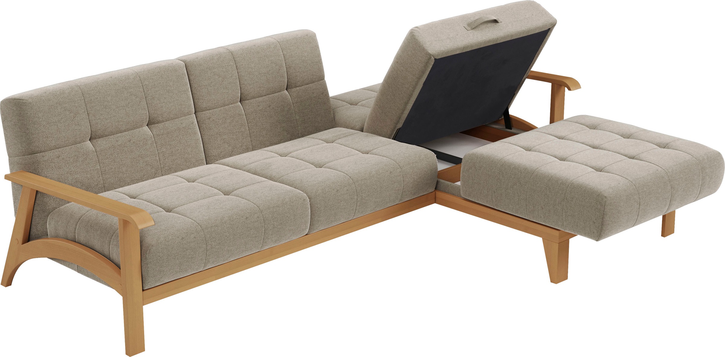 sit&more Ecksofa »Billund L-Form«, Armlehnen aus eichefarbigem Buchenholz, verschiedene Bezüge und Farben