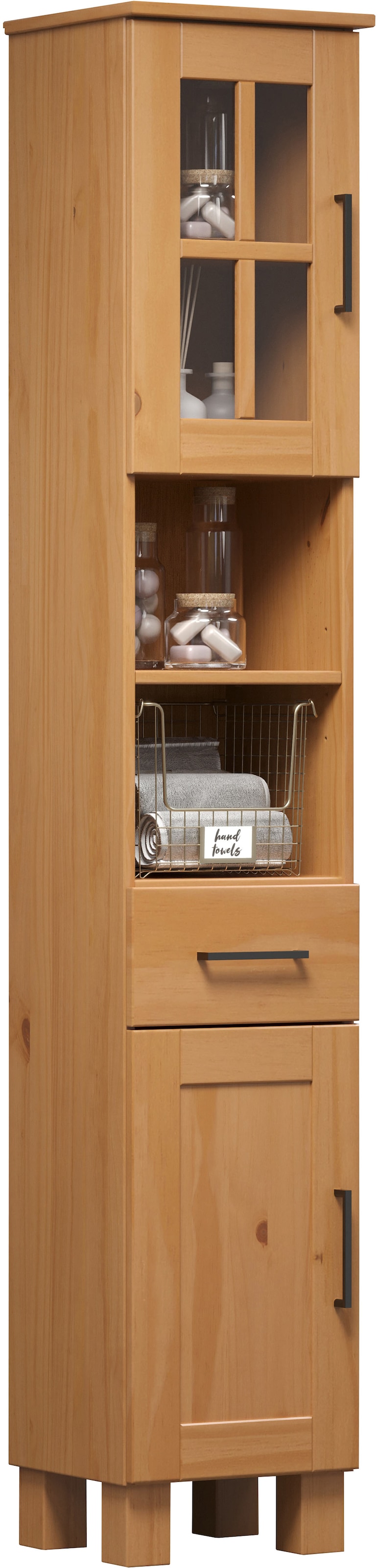 welltime Hochschrank »Ulea« 1 Stk. tlg. Badschrank aus Massivholz mit Schubkasten - Maße (B/T/H) 33/30/180 cm