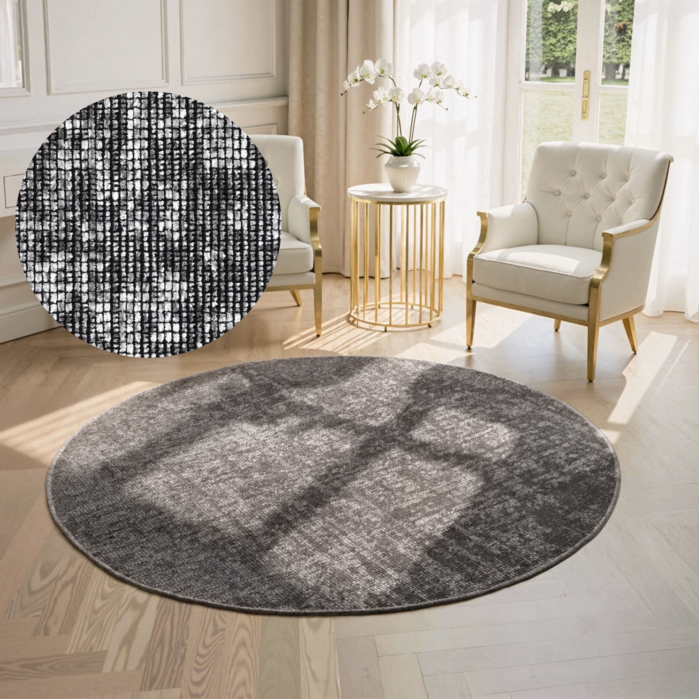 ELLE DECORATION Teppich »Prisma« rund 5 mm Höhe Glanz-Effekt, Karo Design, Kachel-Optik, Wohnzimmer, Schlafzimmer,Flur