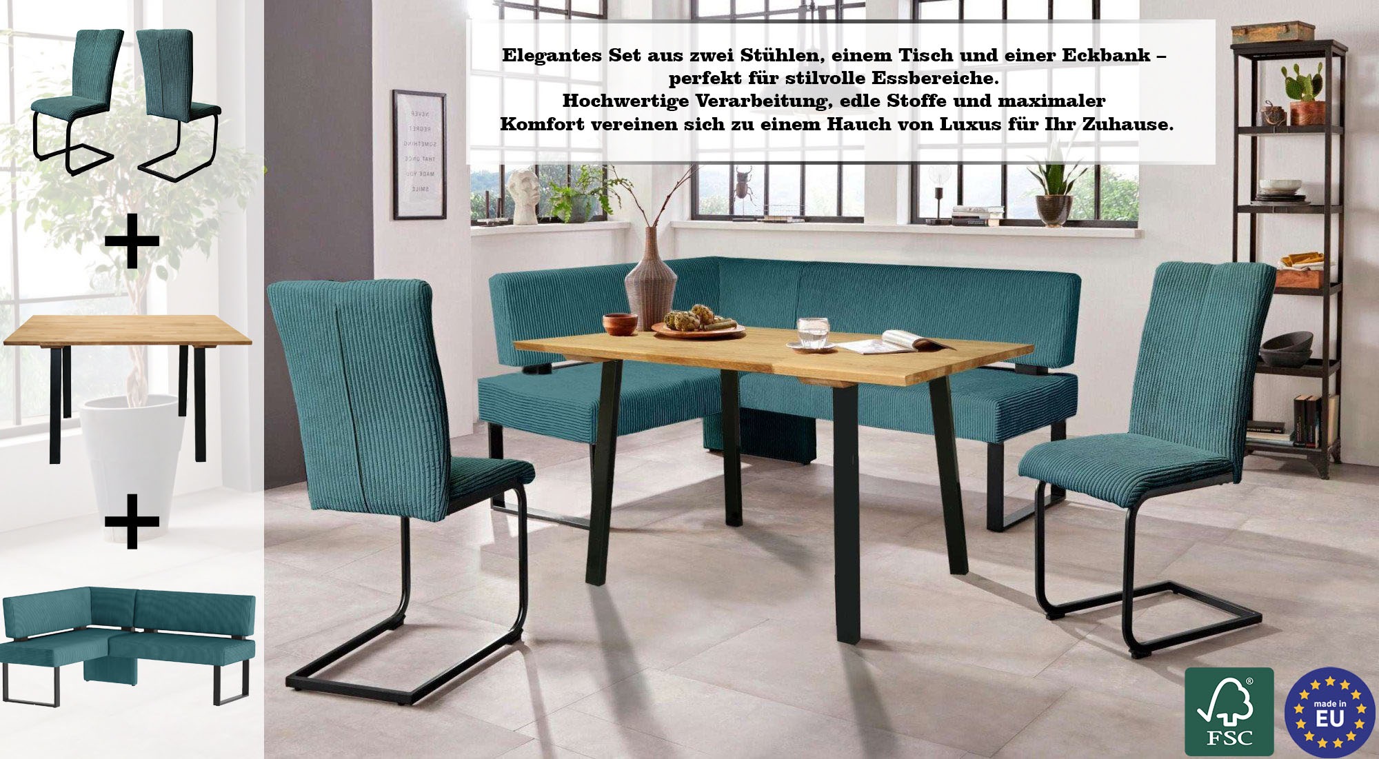 Home affaire Eckbankgruppe »Oliver« Set, 4-tlg, 4 Stk. tlg. Eckbank mit Wel günstig online kaufen