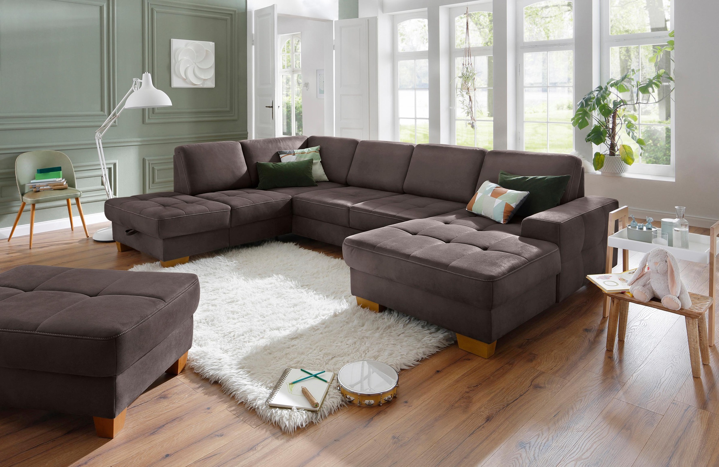 Home affaire Wohnlandschaft »Puccini U-Form«, mit Federkern, Sitztiefenverstellung, Kontrastnaht