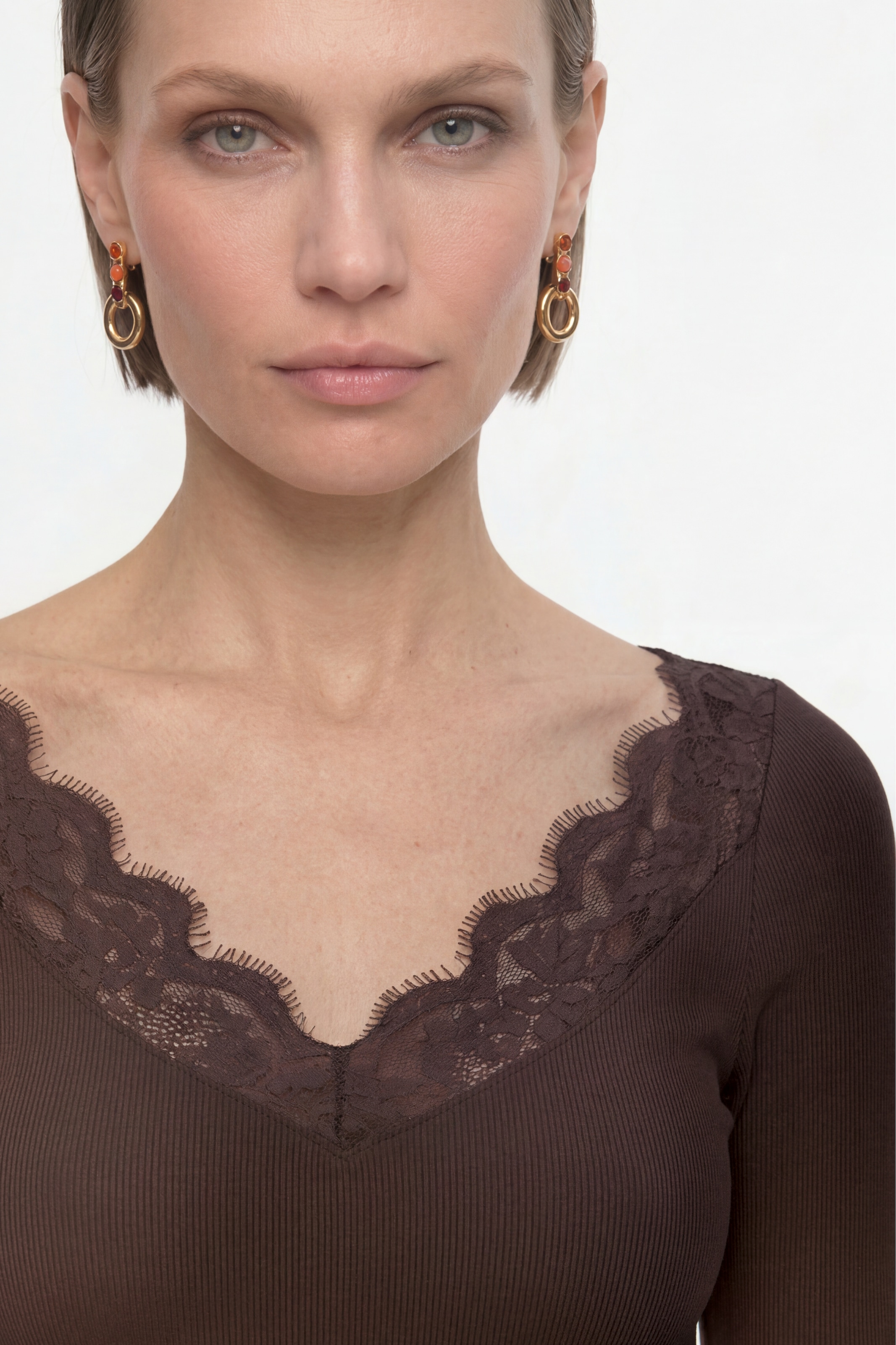 RICHROYAL Langarmshirt Regular fit mit Spitzenausschnitt