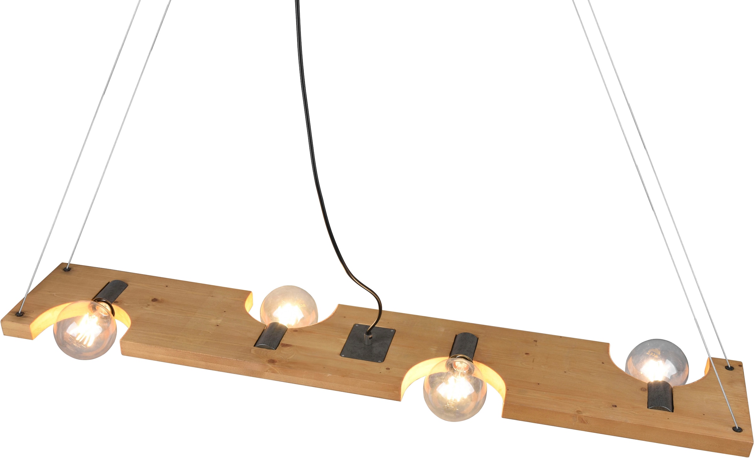 TRIO Leuchten Pendelleuchte »Tailor«, 4 flammig, Leuchtmittel E27 | ohne Leuchtmittel, Hängelampe höhenverstellbar, exkl 4xE27 max 10W, Holz naturbelassen
