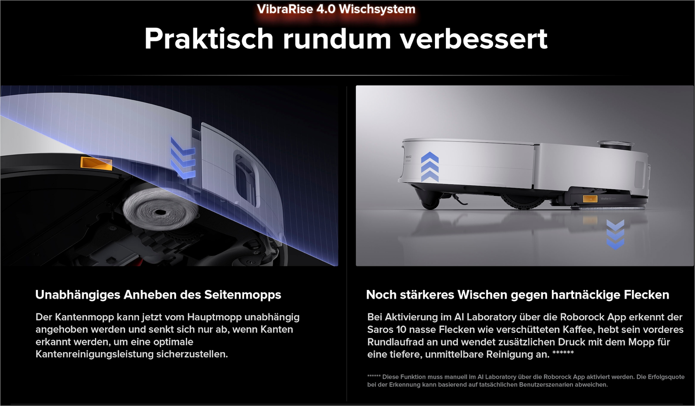 Roborock Saugroboter »Roborock Saros 10, 7,98cm flach«, FlexiArm™ Riser Seitenbürste, 80 °C Moppwäsche