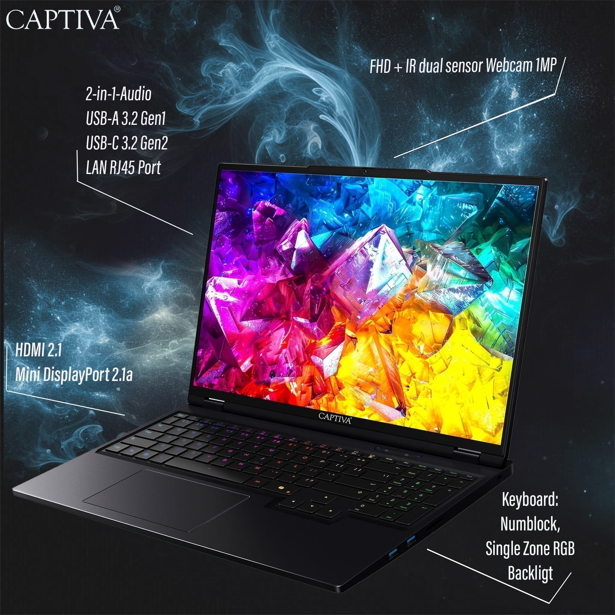 CAPTIVA Gaming-Notebook »Highend Gaming R10-1154GE« 40,6 cm / 16 ″ AMD Ryzen 9 GeForce RTX 5080 500 GB SSD