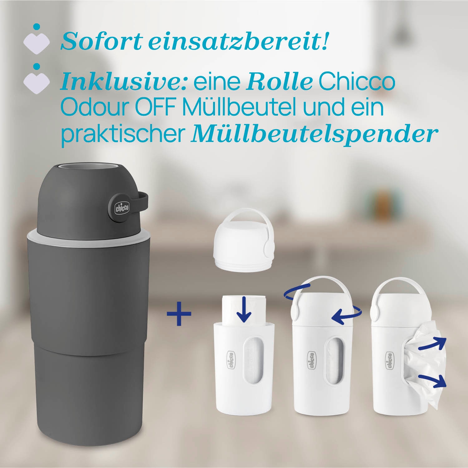 Chicco Windeleimer »Teleskop, Odour off XL«, inklusive 1 Pck. Müllbeutel Odour Off und einem Müllbeutelspender