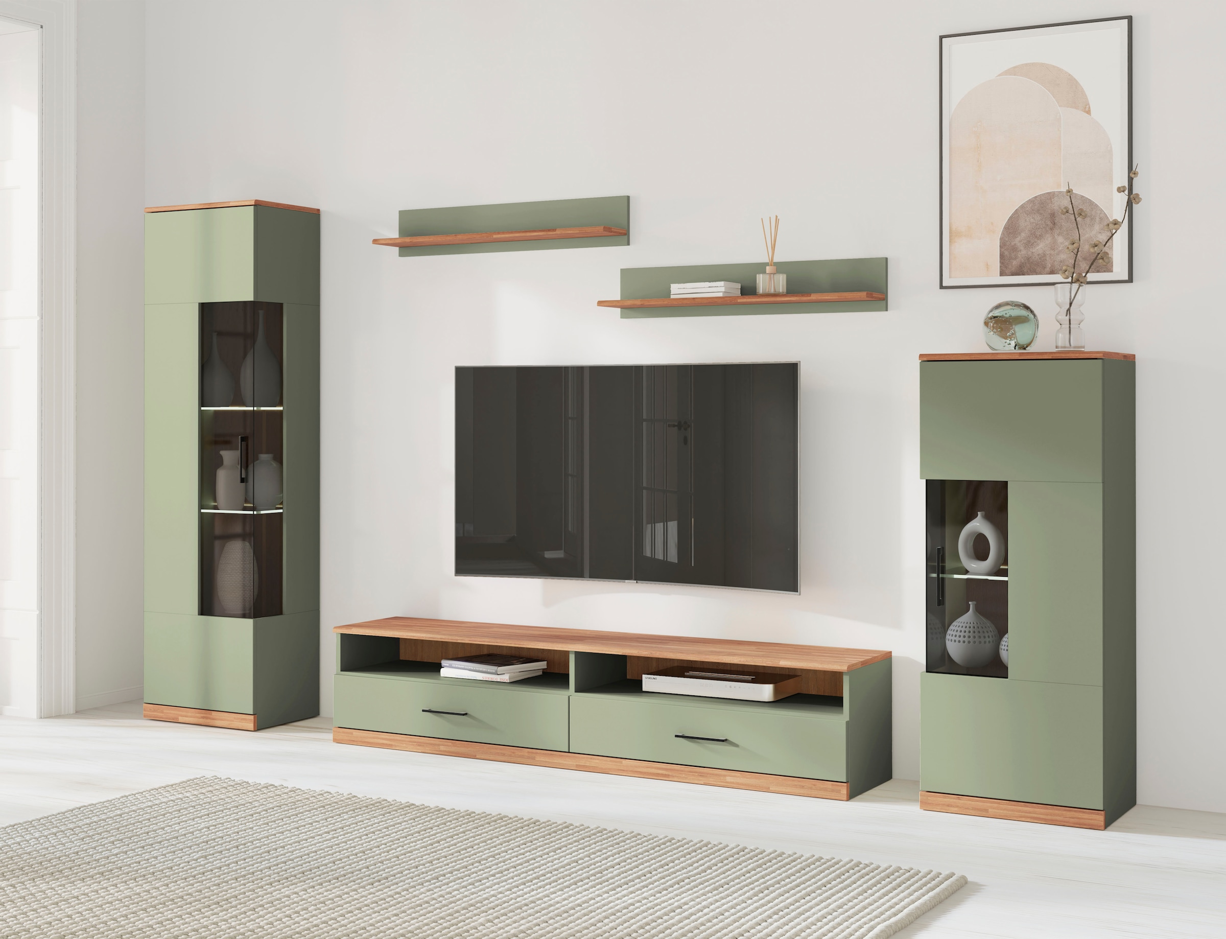 Home affaire Wohnwand »Ribe,Set-5 St.,Oberplatten Eiche massiv,viel Staurau günstig online kaufen