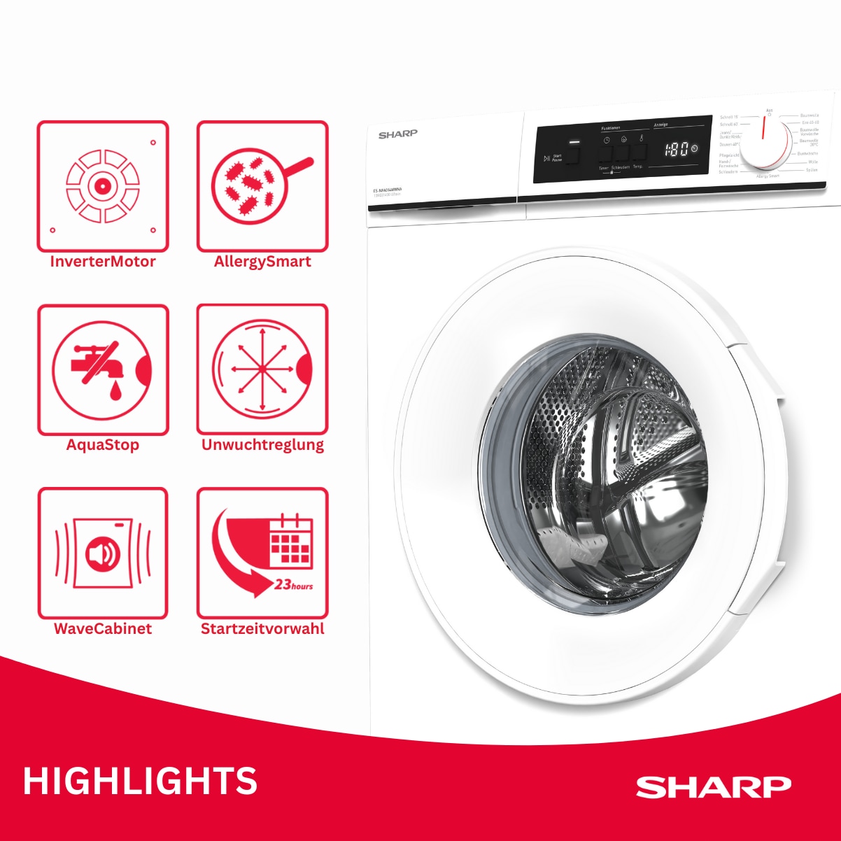 Sharp Waschmaschine »ES-NFA014WWNA-DE« 10 kg 1400 U/min