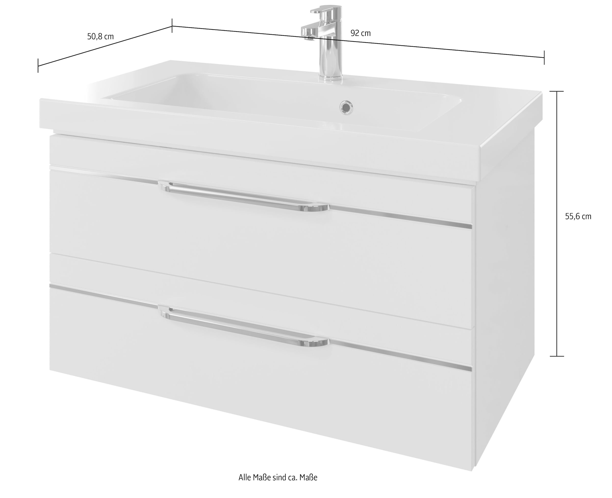 Saphir Badmöbel-Set »Balto 2-teilig Mineralmarmor-Waschtisch mit LED-Spiegel, Waschplatz«, (2 St.), 92 cm breit, mit 2 Schubladen, Badschrank inkl. Schubladendämpfer