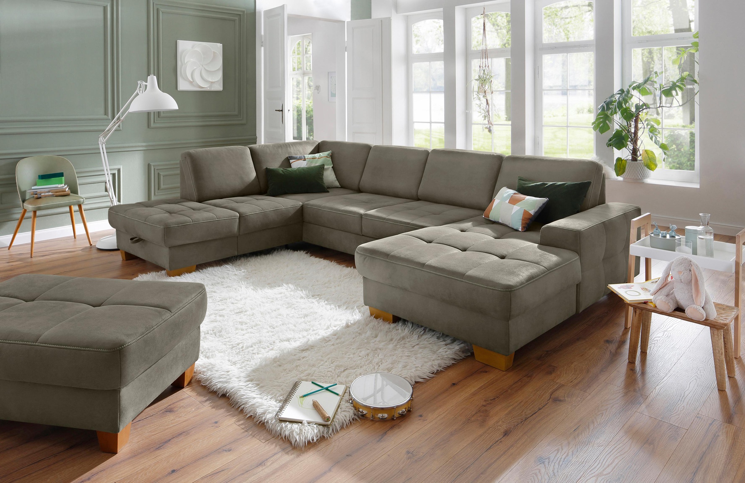 Home affaire Wohnlandschaft »Puccini U-Form«, mit Federkern, Sitztiefenverstellung, Kontrastnaht