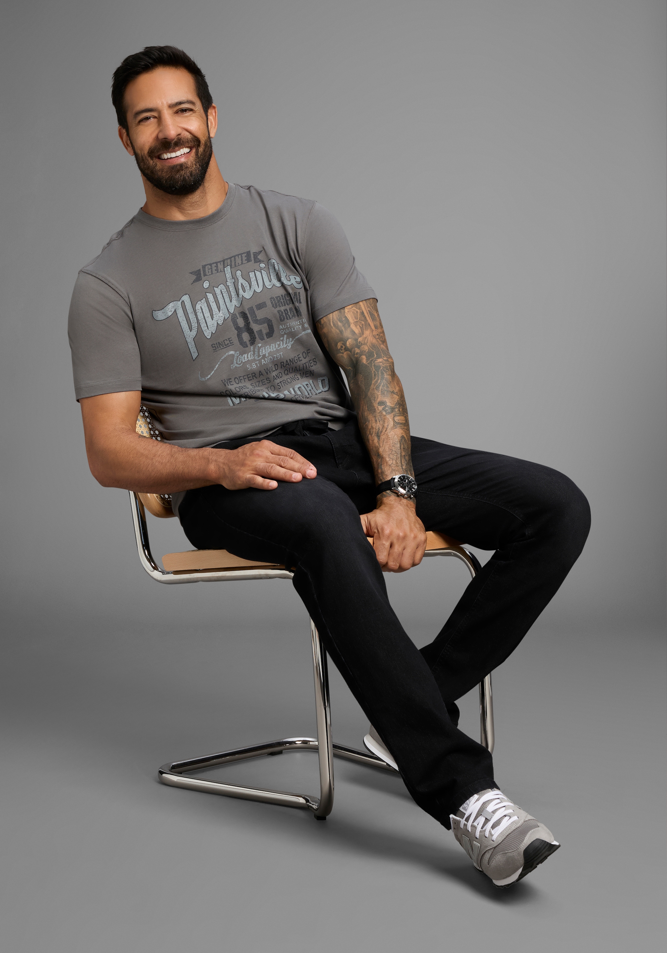 Man's World T-Shirt Kurzarm,  mit stylischem Print,  Rundhalsausschnitt,  aus Baumwolle